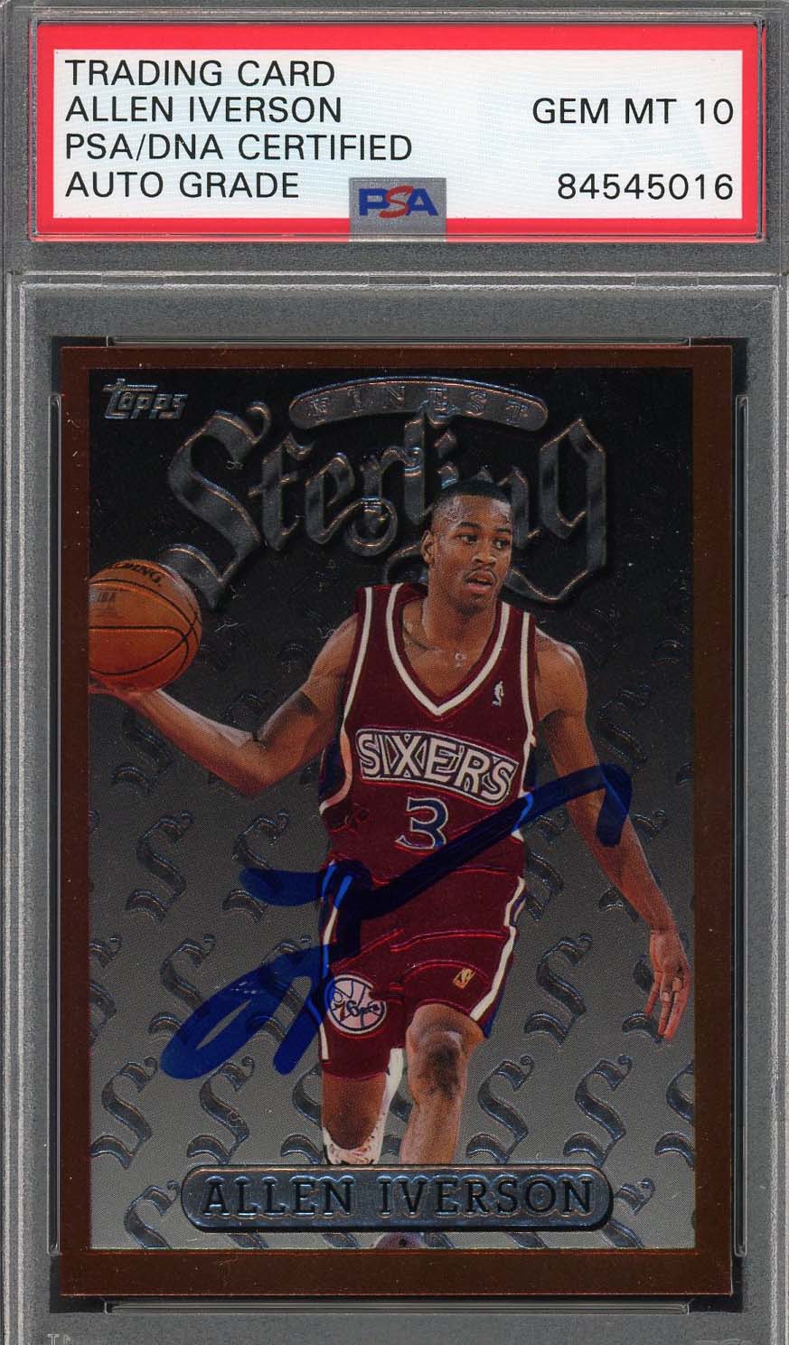 Allen Iverson Autographed 1996 Topps Finest Rookie Signed Card #240 PSA Auto 10