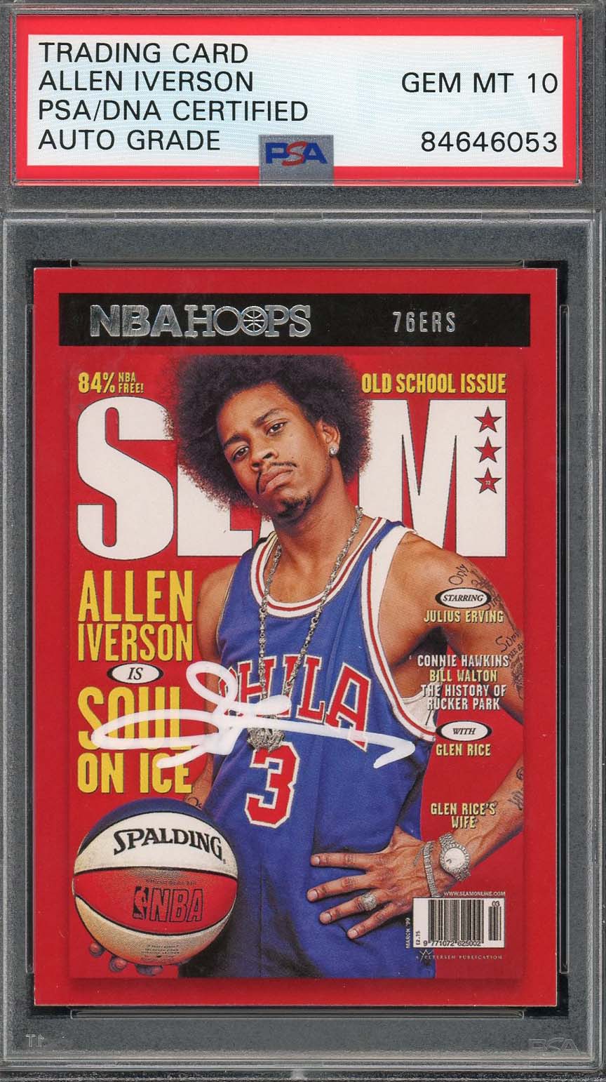 Allen Iverson Autographed 2020 Panini Hoops Slam Basketball Card #1 Auto PSA 10