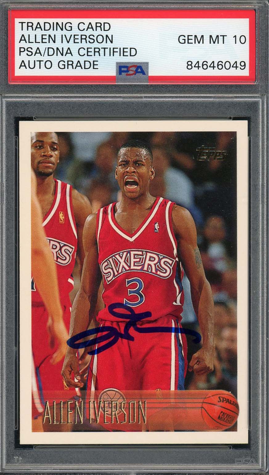 Allen Iverson Autographed 1996 Topps Signed Rookie Card RC #171 Auto PSA 10