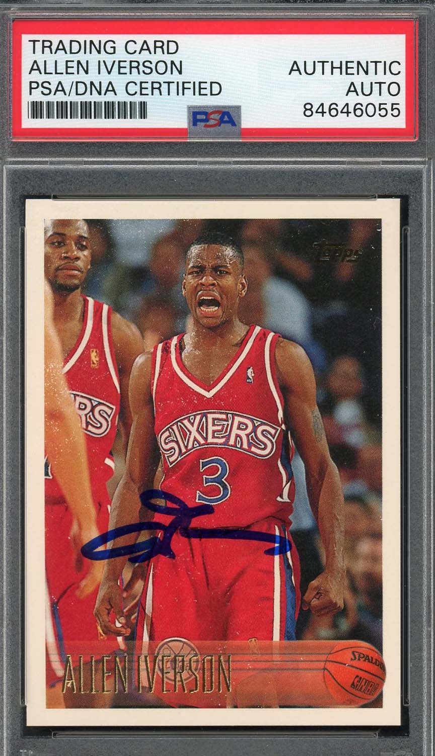 Allen Iverson Autographed 1996 Topps Signed Rookie Card RC #171 Auto PSA