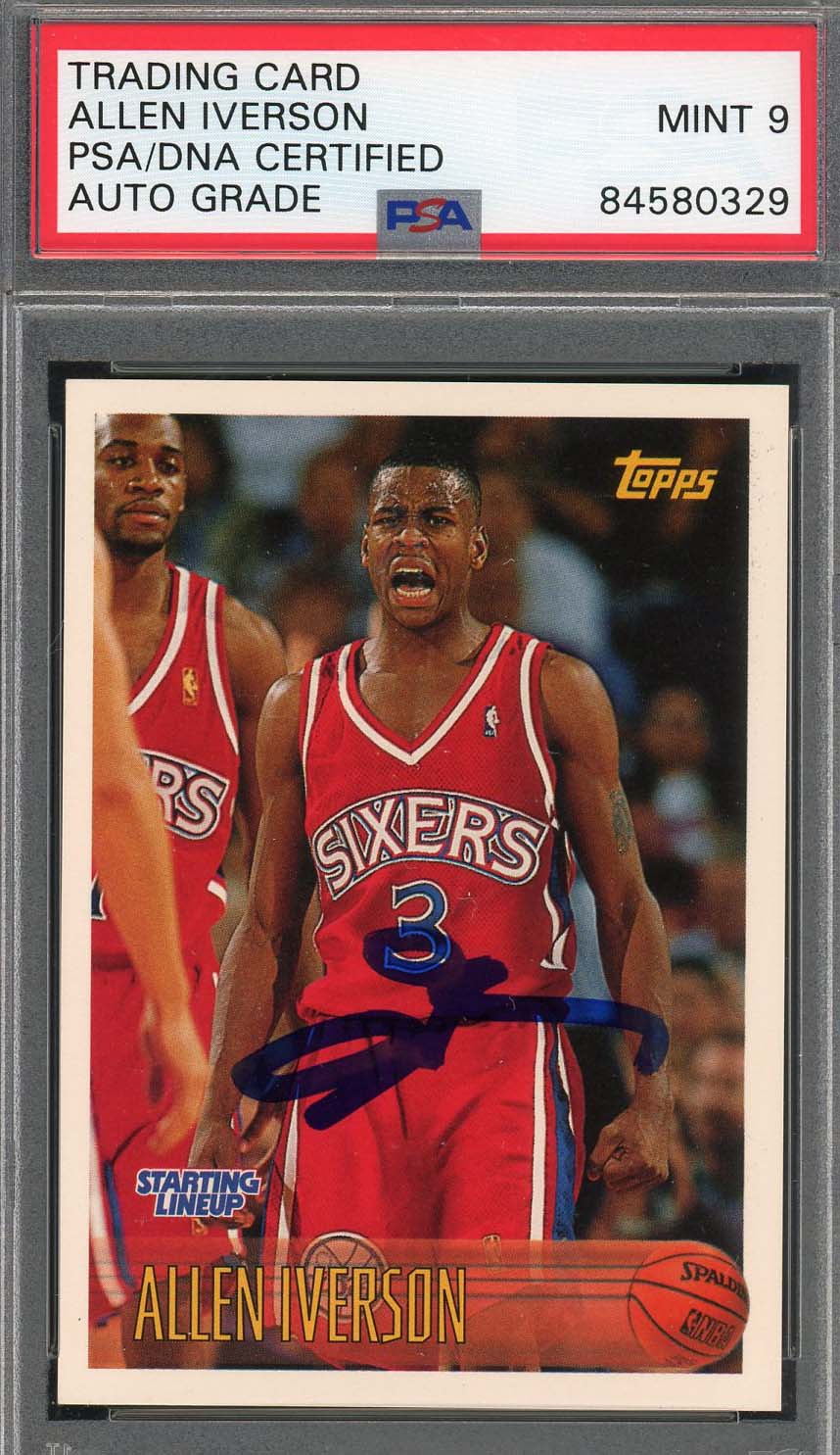 Allen Iverson Autographed 1996 Topps Signed Rookie Card #171 Graded PSA 9 Auto