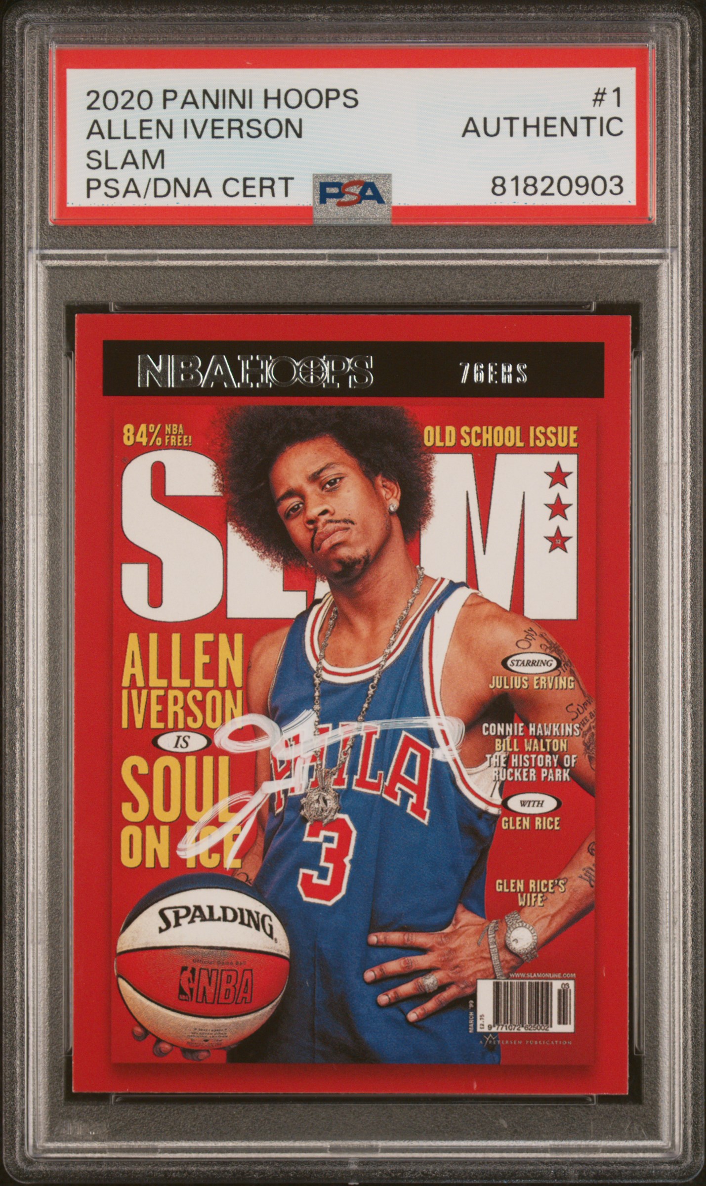 Allen Iverson 2020 Panini Hoops Slam Signed Basketball Card #1 Auto PSA 81820903