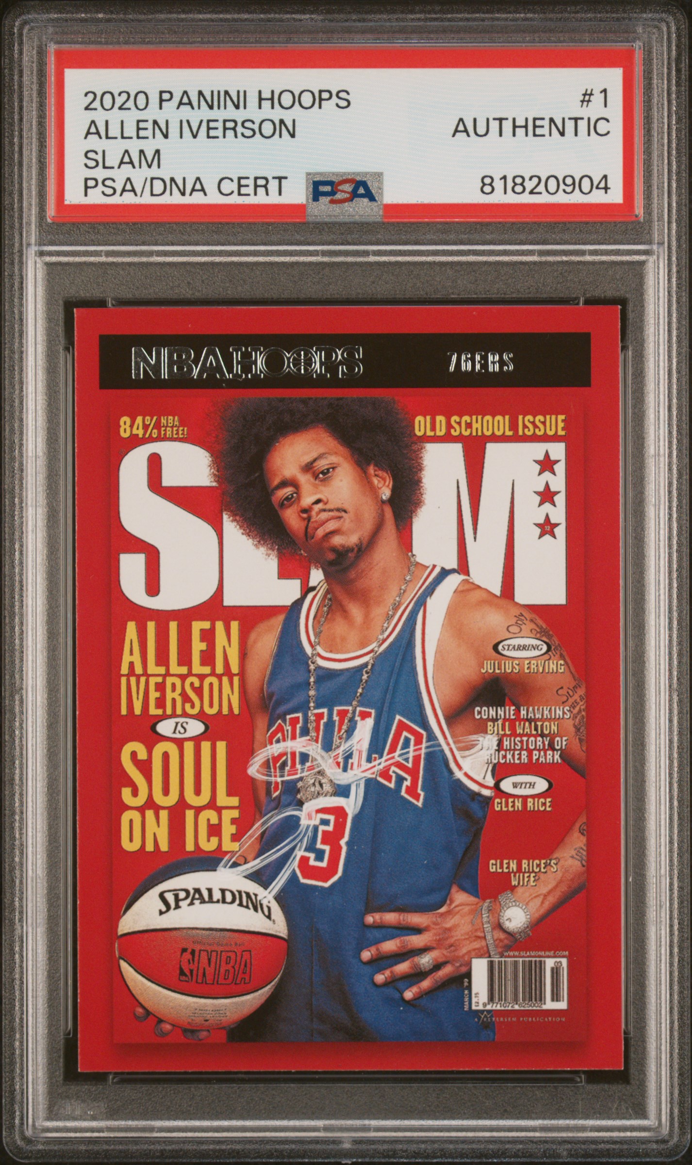 Allen Iverson 2020 Panini Hoops Slam Signed Basketball Card #1 Auto PSA 81820904