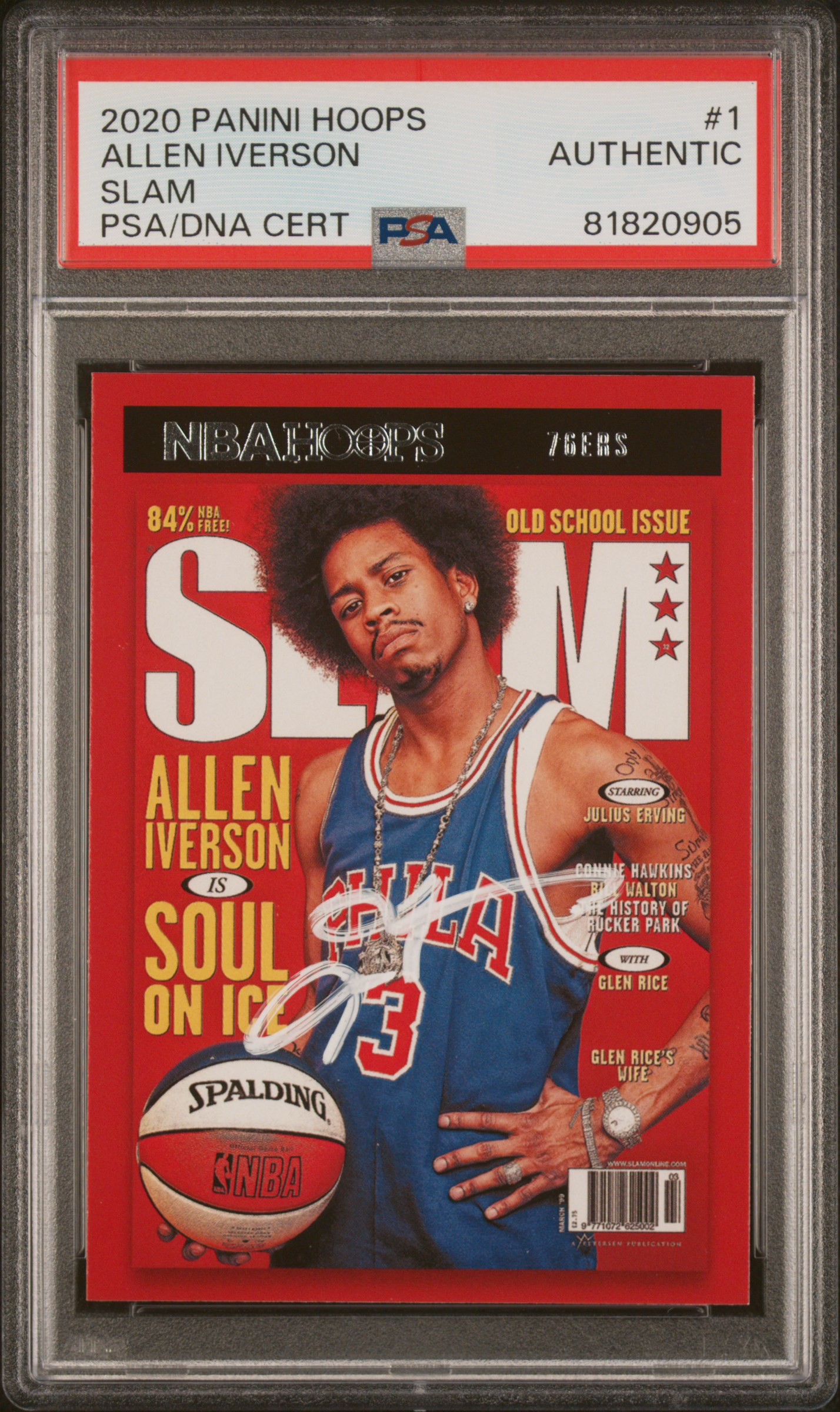 Allen Iverson 2020 Panini Hoops Slam Signed Basketball Card #1 Auto PSA 81820905