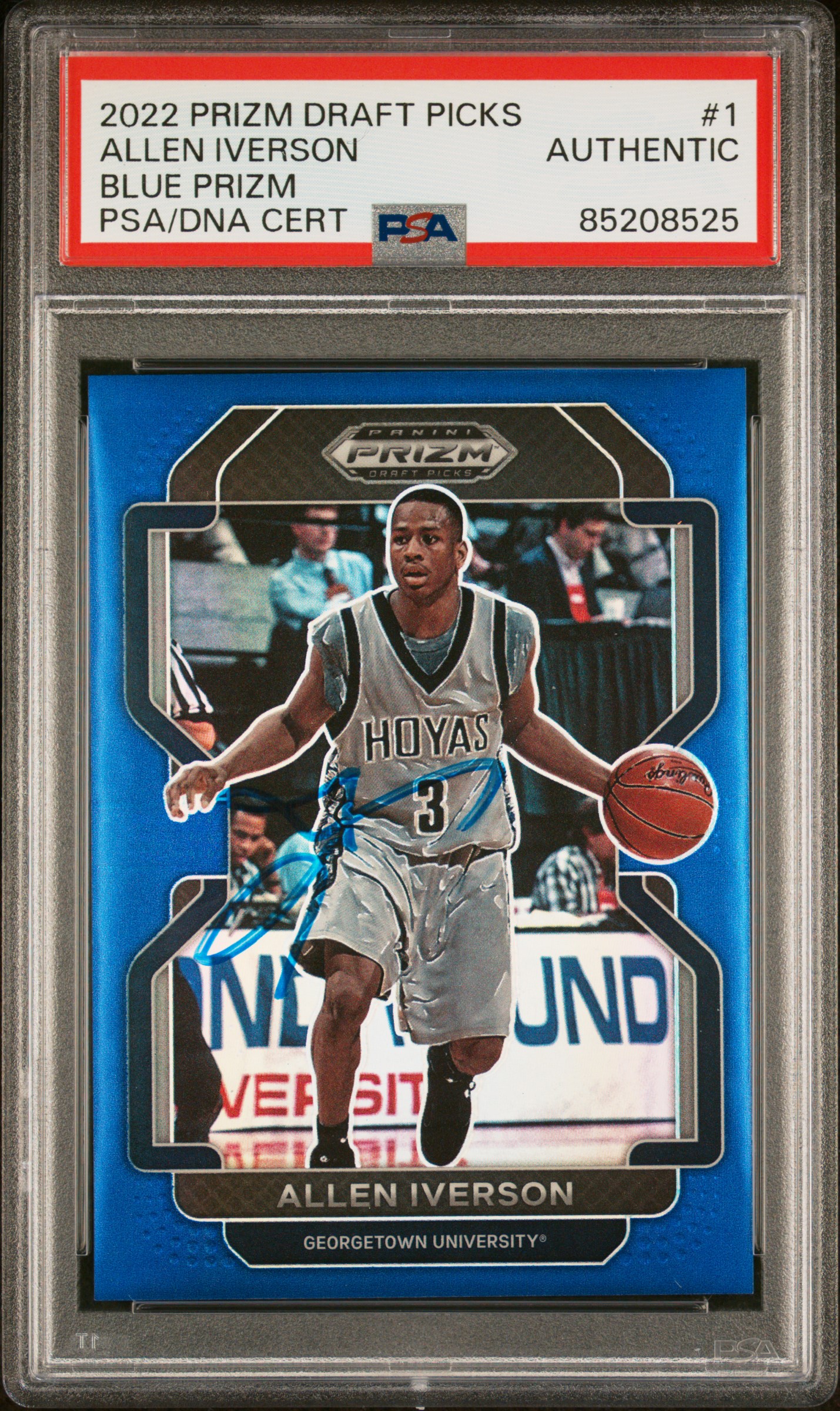 Allen Iverson 2022 Panini Prizm Draft Picks Blue Signed Card #1 Auto PSA 51/199