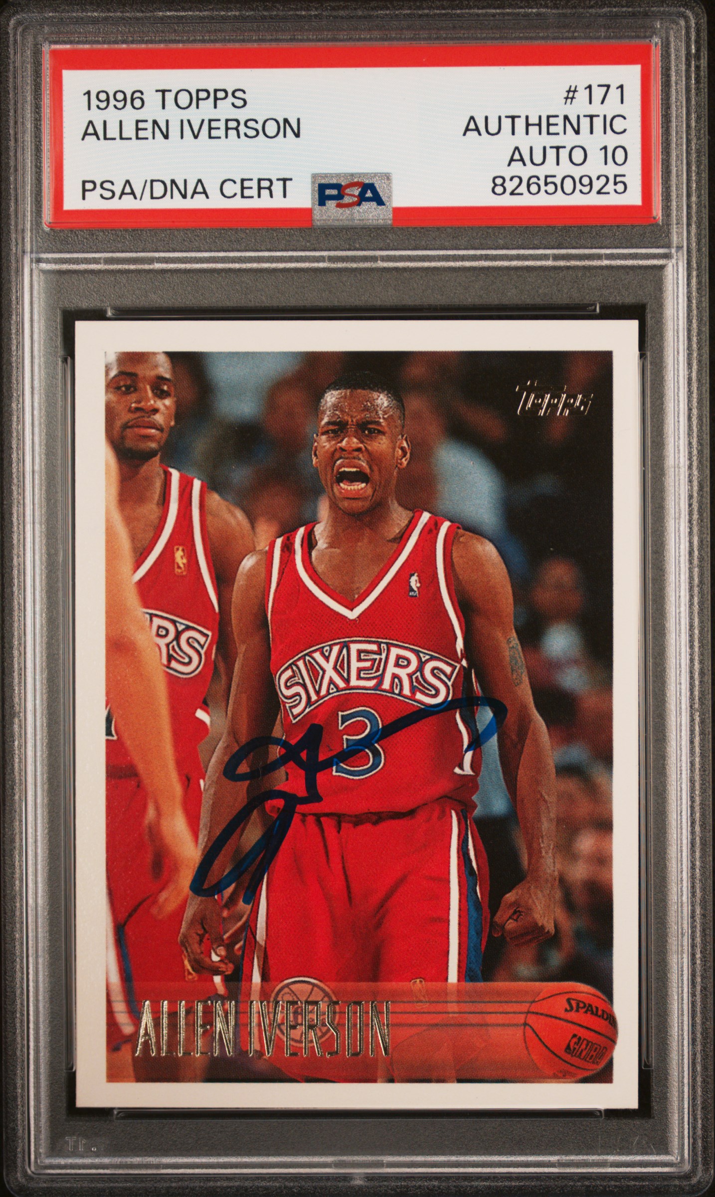 Allen Iverson 1996 Topps Signed Rookie Card #171 Auto Graded PSA 10 82650925