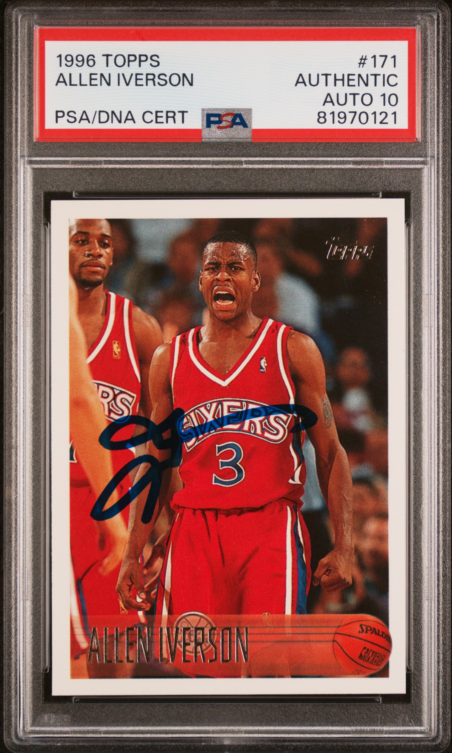 Allen Iverson 1996 Topps Signed Rookie Card #171 Auto Graded PSA 10 81970121