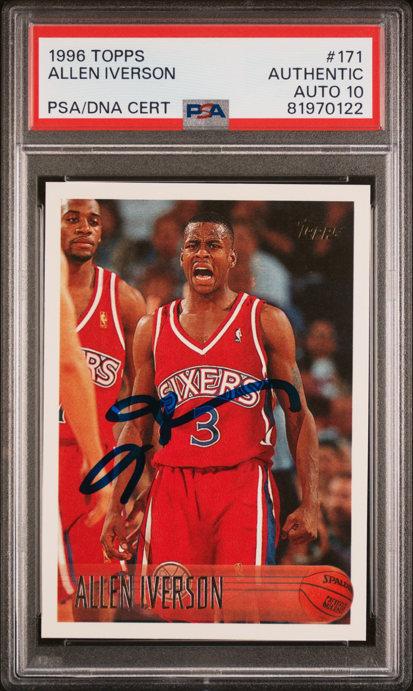 Allen Iverson 1996 Topps Signed Rookie Card #171 Auto Graded PSA 10 81970122