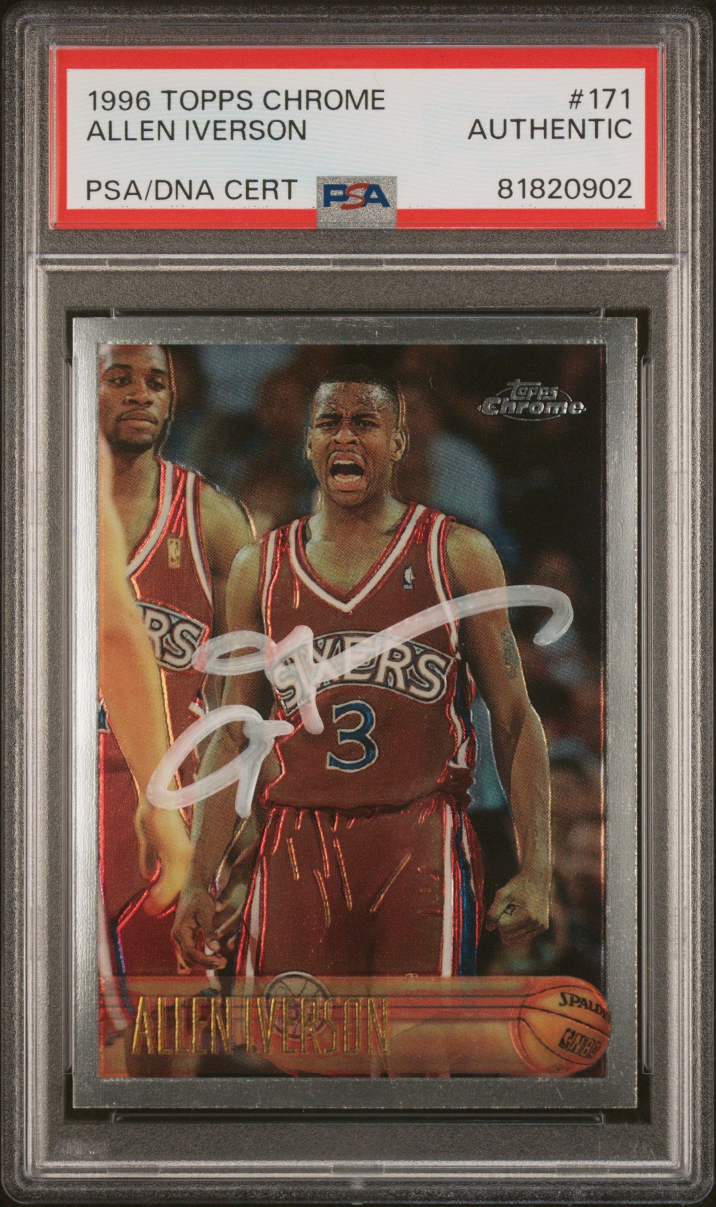 Allen Iverson 1996 Topps Chrome Signed Rookie Card #171 Auto PSA 81820902