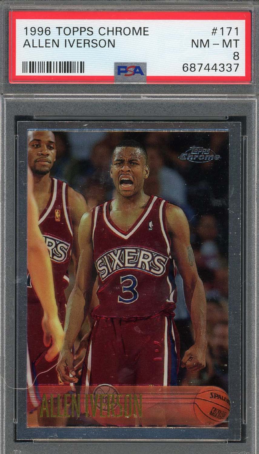 Allen Iverson 1996 Topps Chrome Basketball Rookie Card RC #171 Graded PSA 8