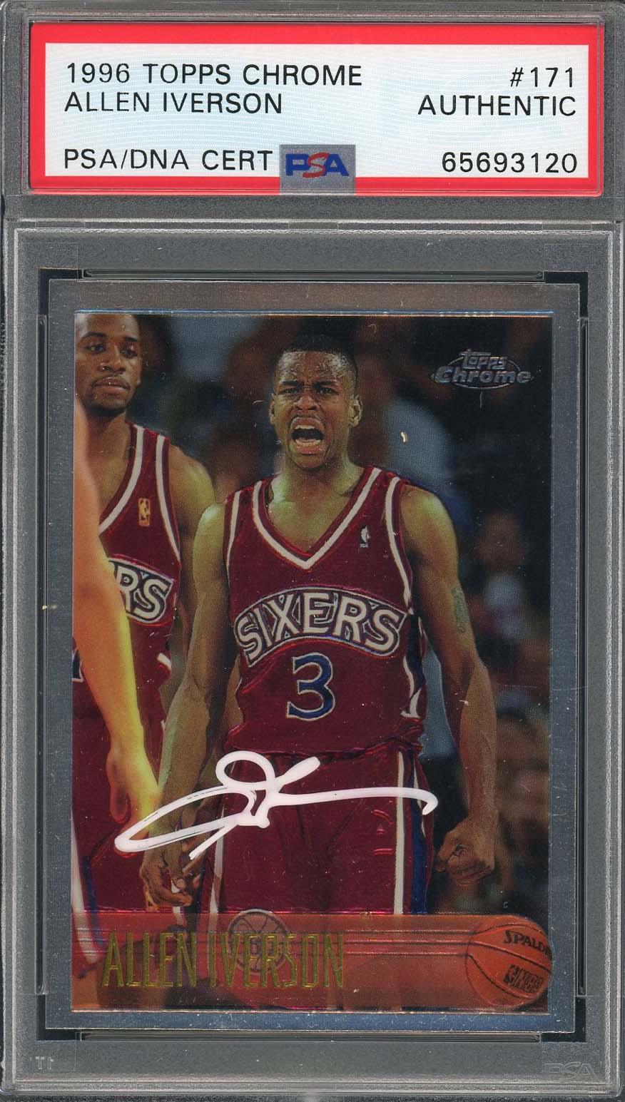 Allen Iverson Autographed 1996 Topps Chrome Signed Rookie Card #171 Auto PSA