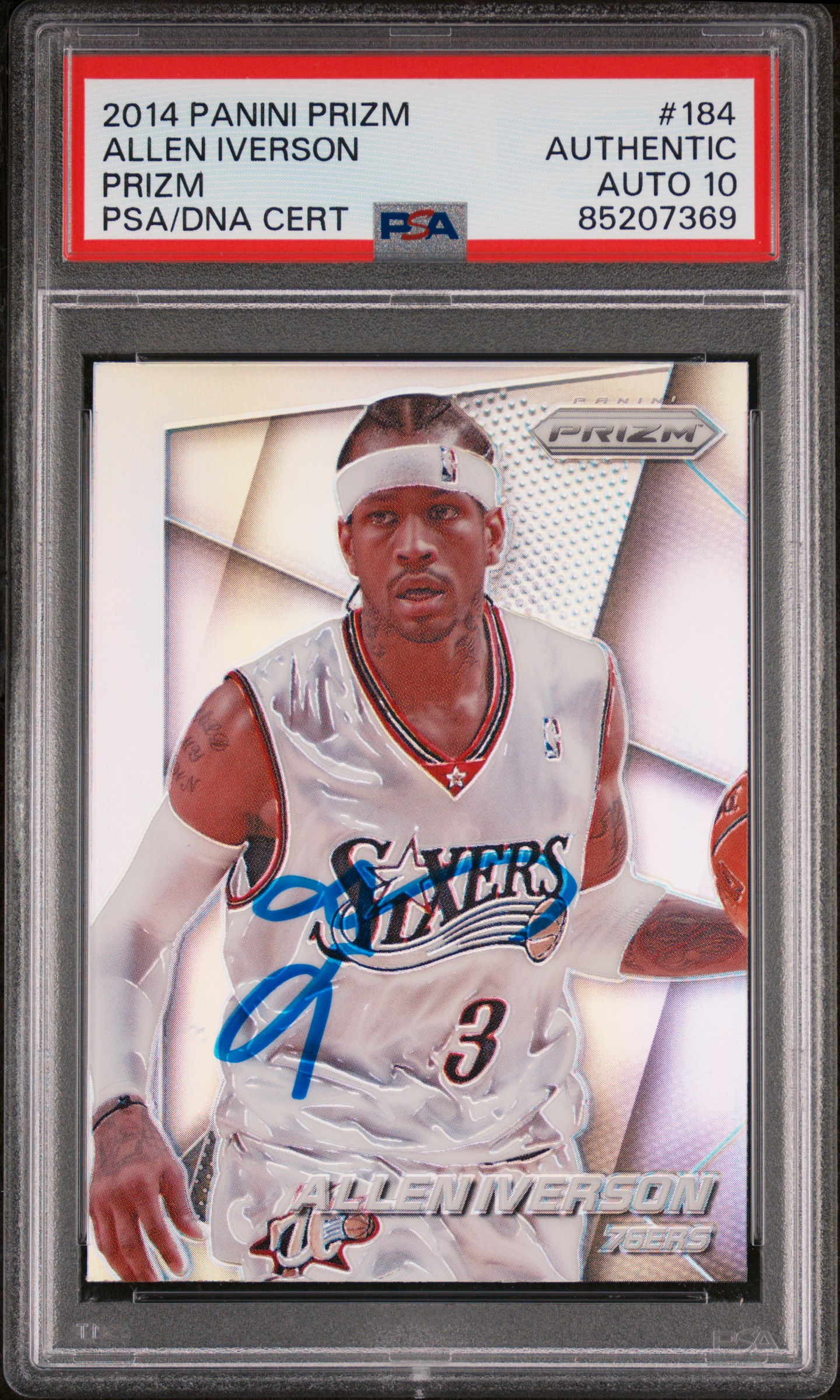 Allen Iverson 2014 Panini Silver Prizm Signed Card #184 Auto Graded PSA 10 07369