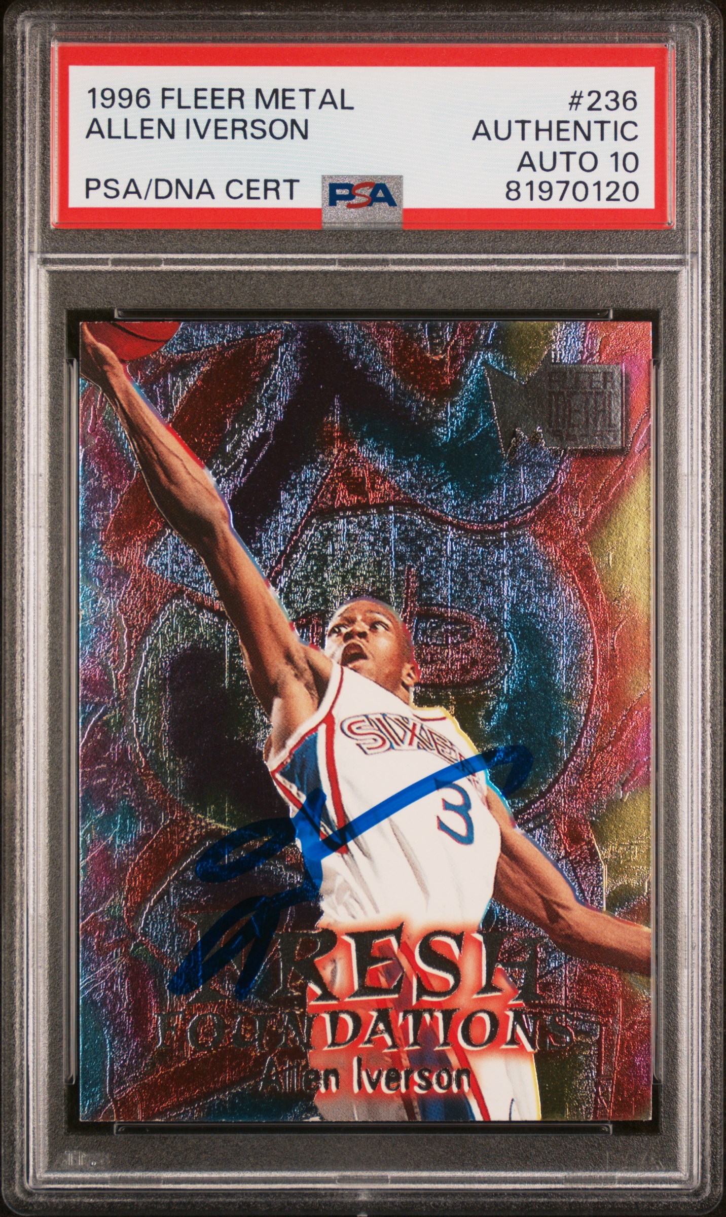 Allen Iverson 1996 Fleer Metal Signed Rookie Card #236 Auto PSA 10 81970120