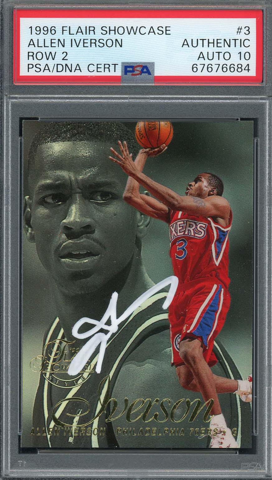 Allen Iverson 1996 Flair Showcase Row 2 Rookie Card #3 Auto Graded PSA 10 Allen Iverson 1996 Flair Showcase Row 2 Rookie Card #3 Auto Graded PSA 10