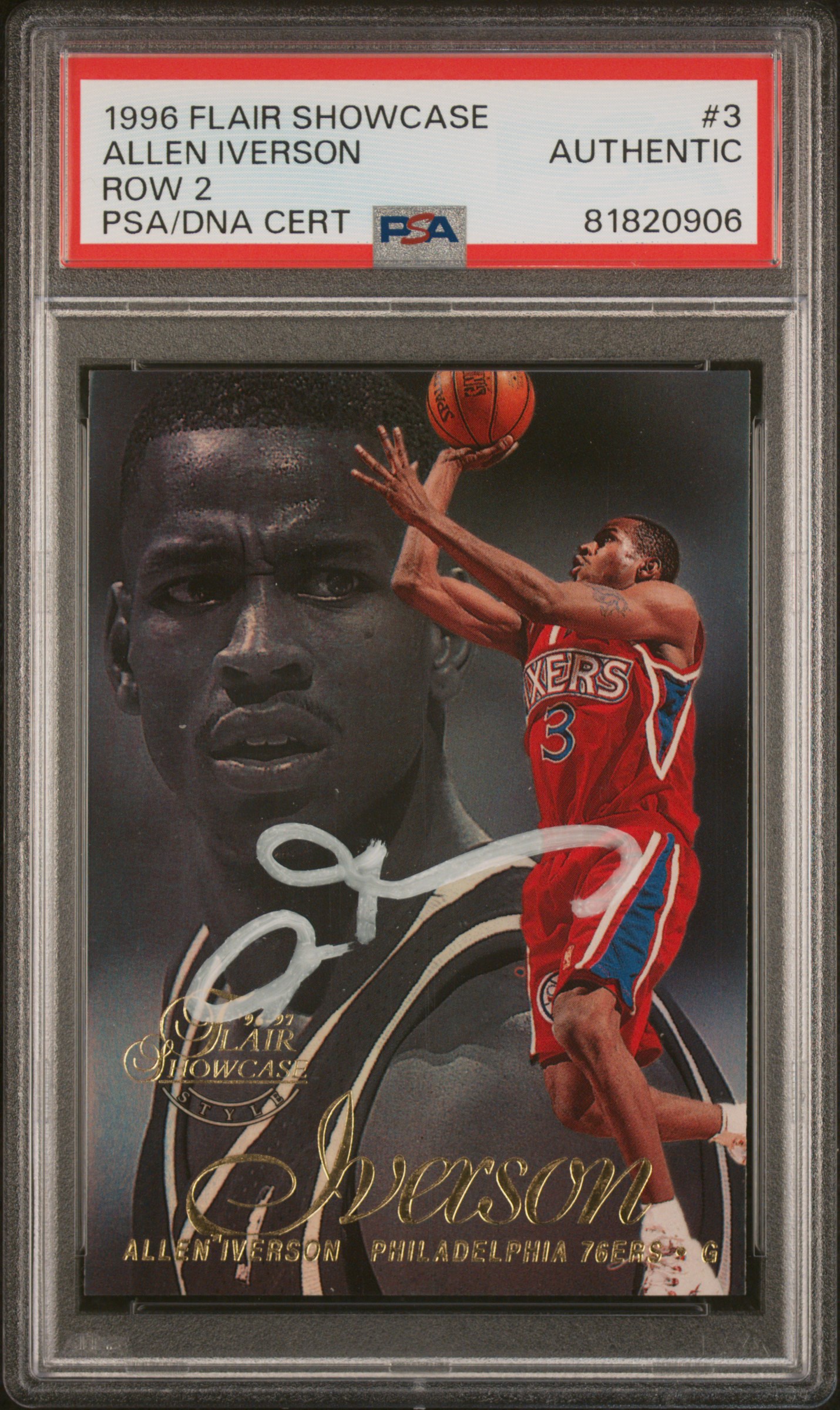 Allen Iverson 1996 Flair Showcase Row 2 Signed Rookie Card #3 Auto PSA 81820906