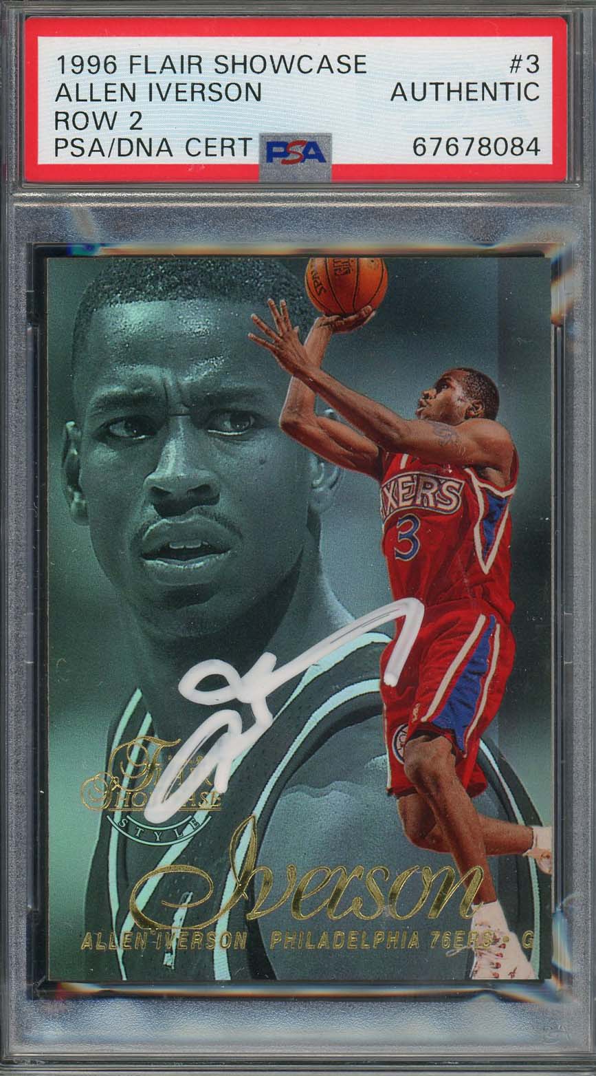 Allen Iverson 1996 Flair Showcase Row 2 Signed Rookie Card #3 Auto PSA