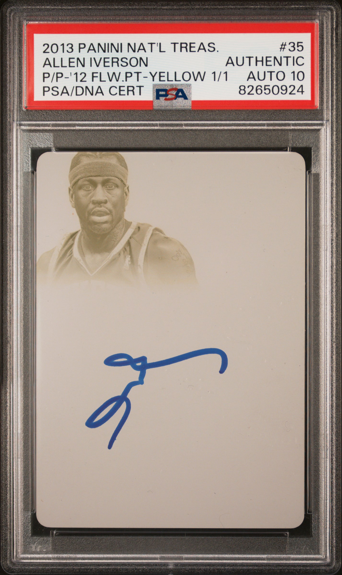 Allen Iverson 2013 Panini National Treasures Printing Plate Card Auto PSA 10 1/1