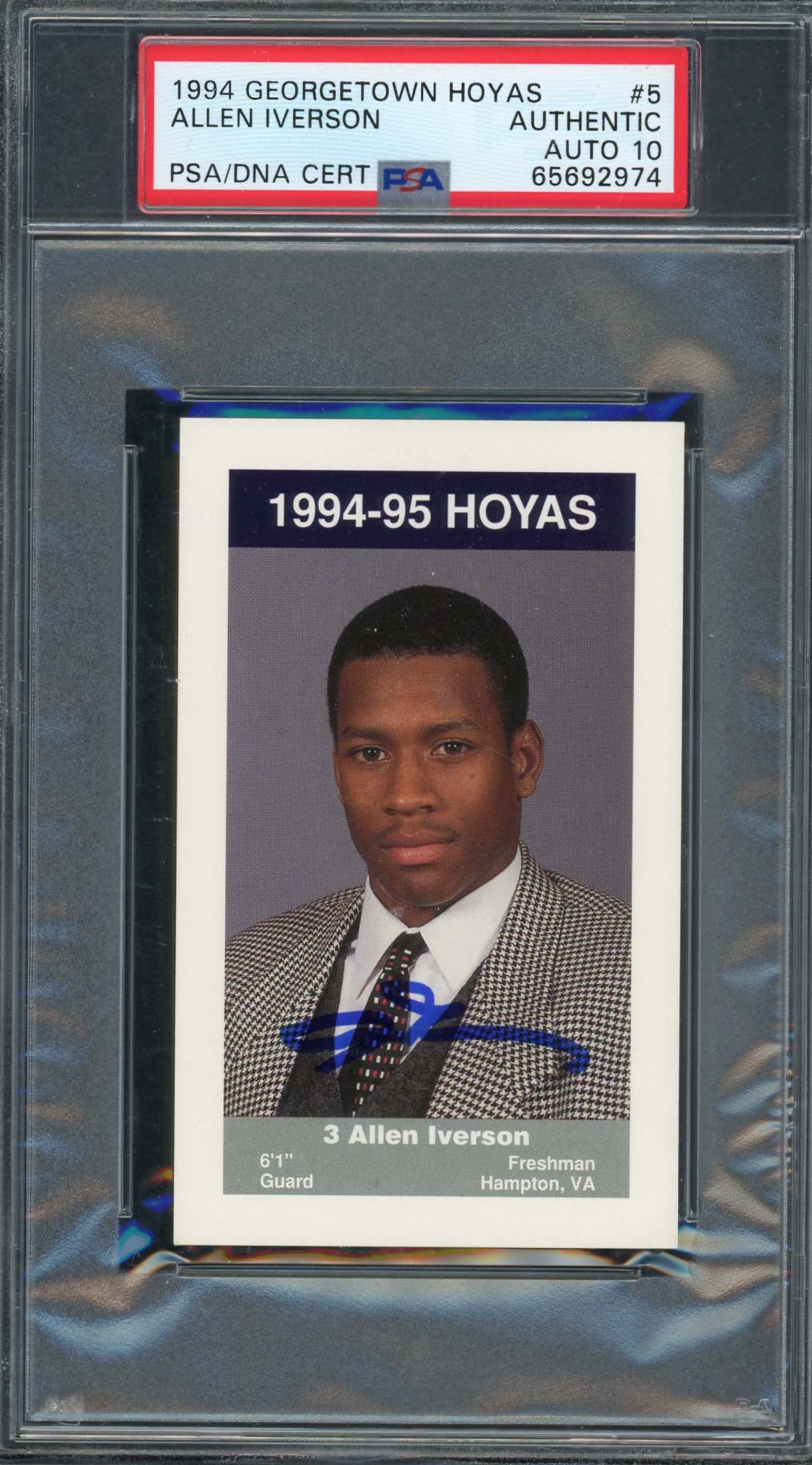 Allen Iverson Autographed 1994 Georgetown Rookie Card #5 PSA Auto 10 65692974 Allen Iverson Autographed 1994 Georgetown Rookie Card #5 PSA Auto 10 65692974