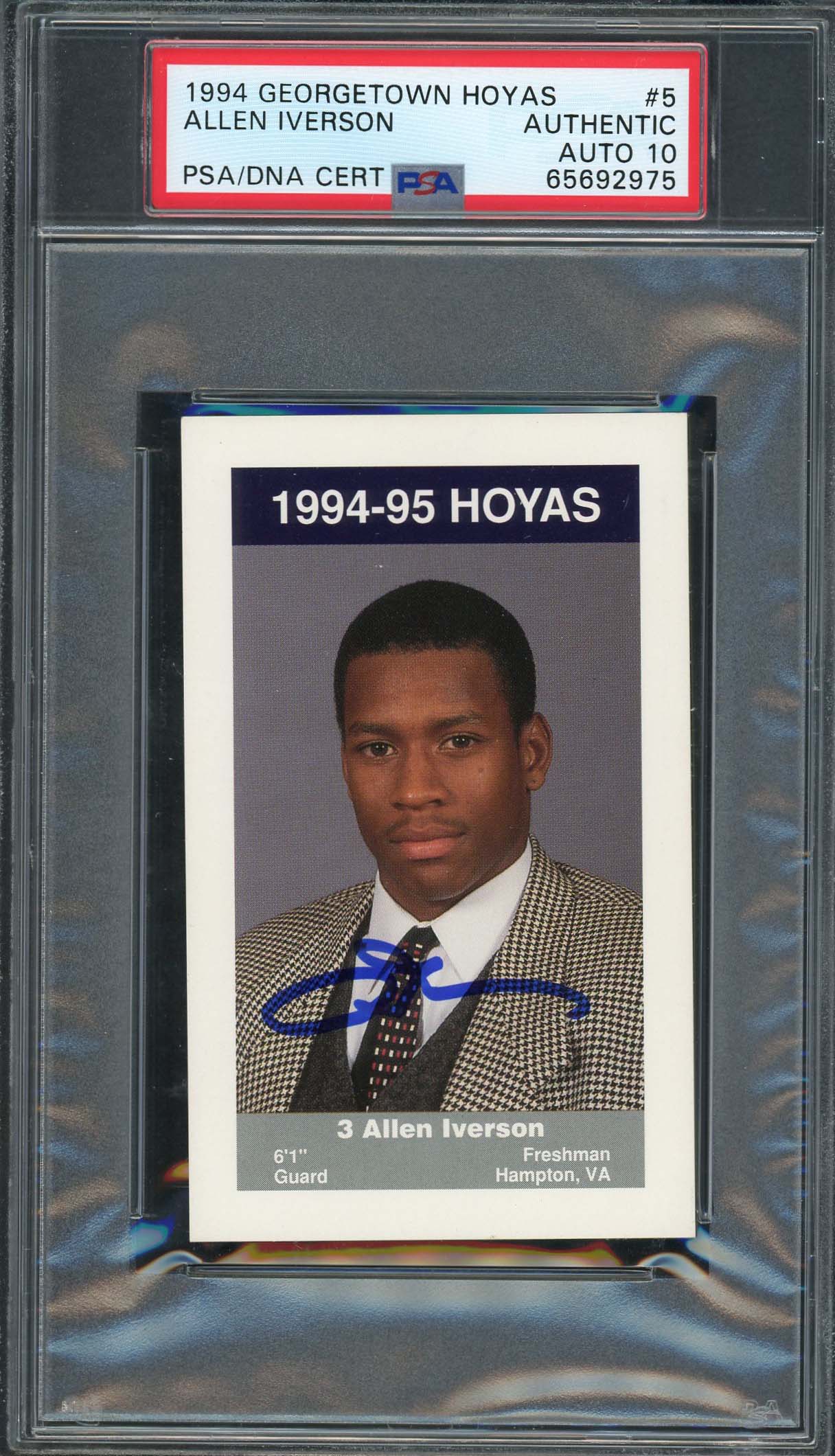 Allen Iverson Autographed 1994 Georgetown Rookie Card #5 PSA Auto 10 65692975 Allen Iverson Autographed 1994 Georgetown Rookie Card #5 PSA Auto 10 65692975