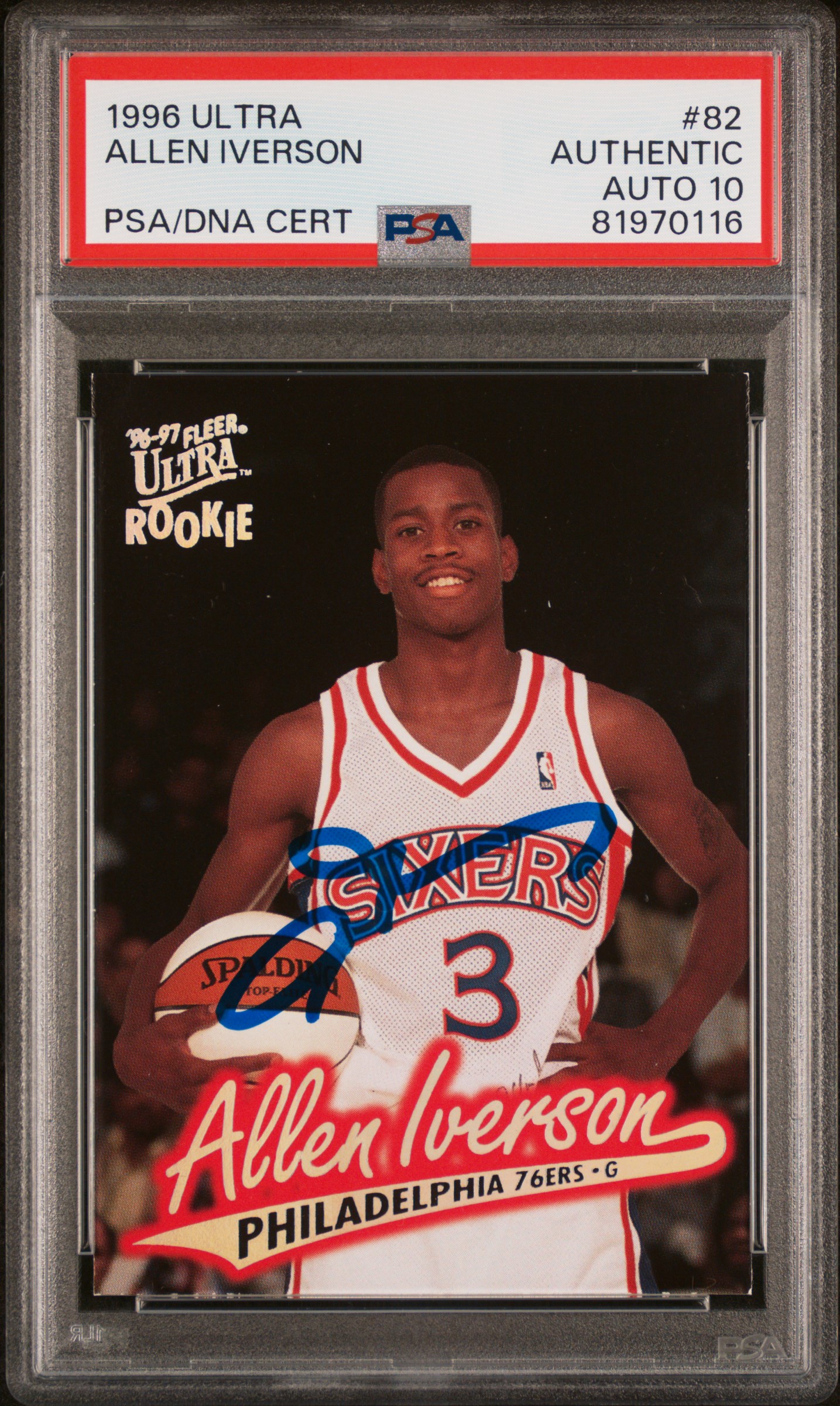 Allen Iverson 1996 Fleer Ultra Signed Rookie Card #82 Auto Graded PSA 10 1970116
