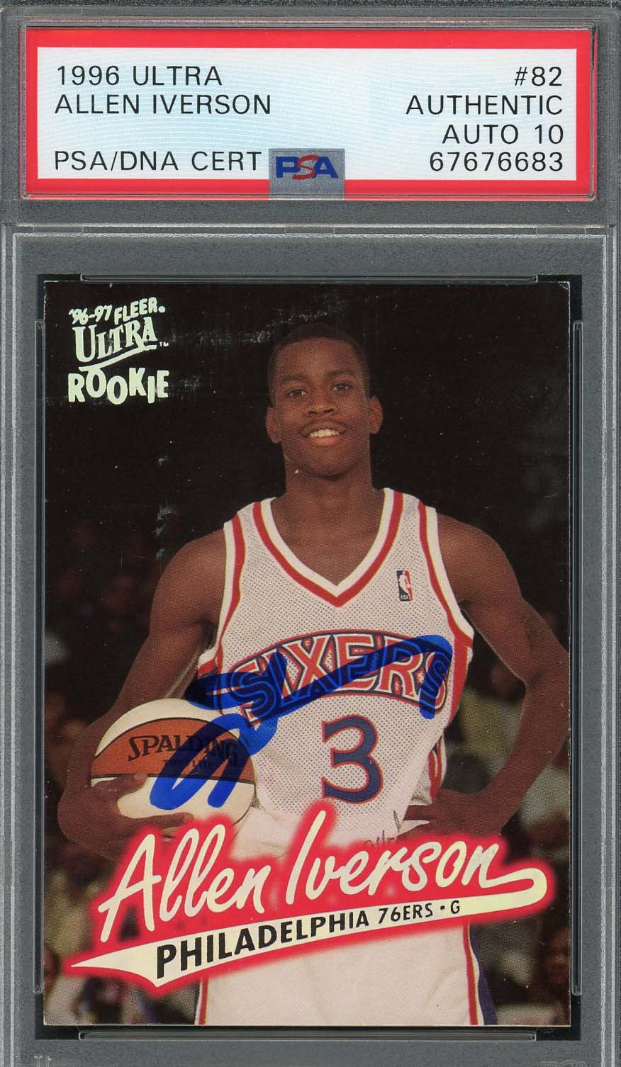 Allen Iverson 1996 Fleer Ultra Signed Rookie Card #82 Auto Graded PSA 10 Allen Iverson 1996 Fleer Ultra Signed Rookie Card #82 Auto Graded PSA 10