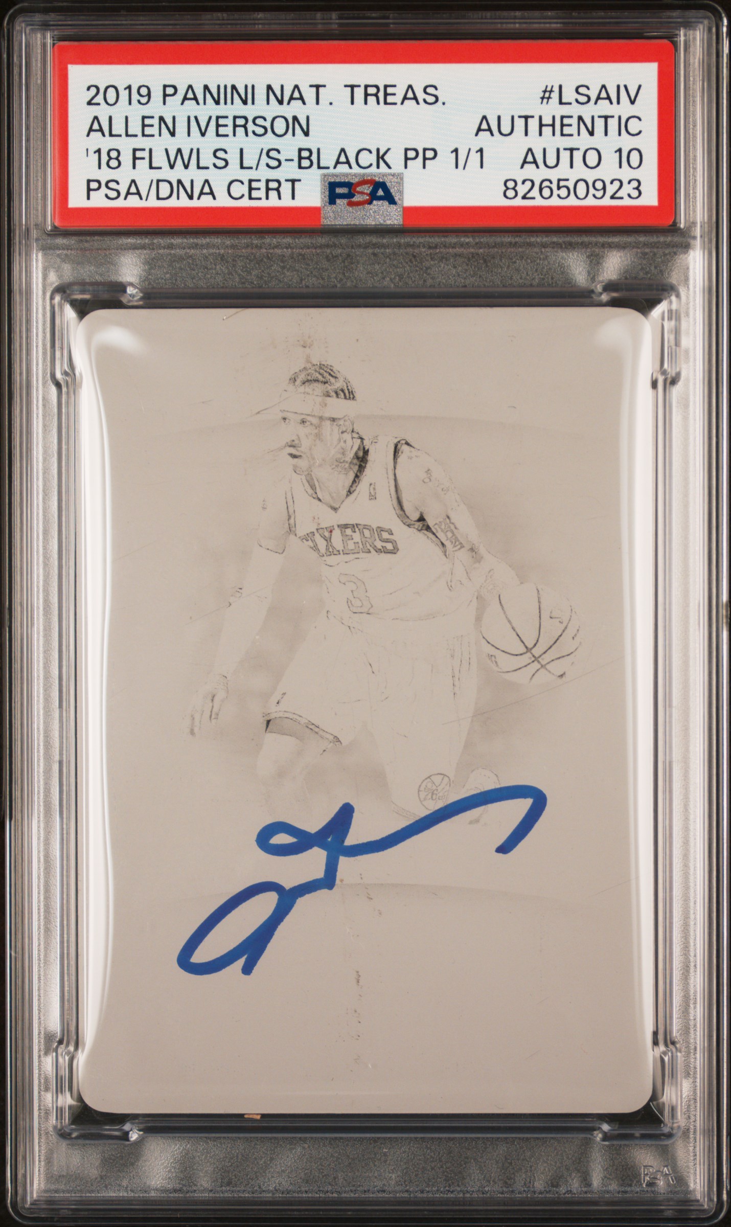 Allen Iverson 2019 Panini National Treasures Printing Plate Card Auto PSA 10 1/1