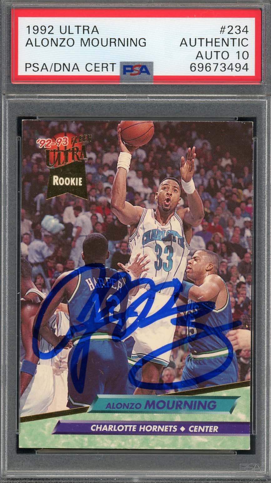 Alonzo Mourning 1992 Fleer Ultra Signed Rookie Card #234 Auto Graded PSA 10