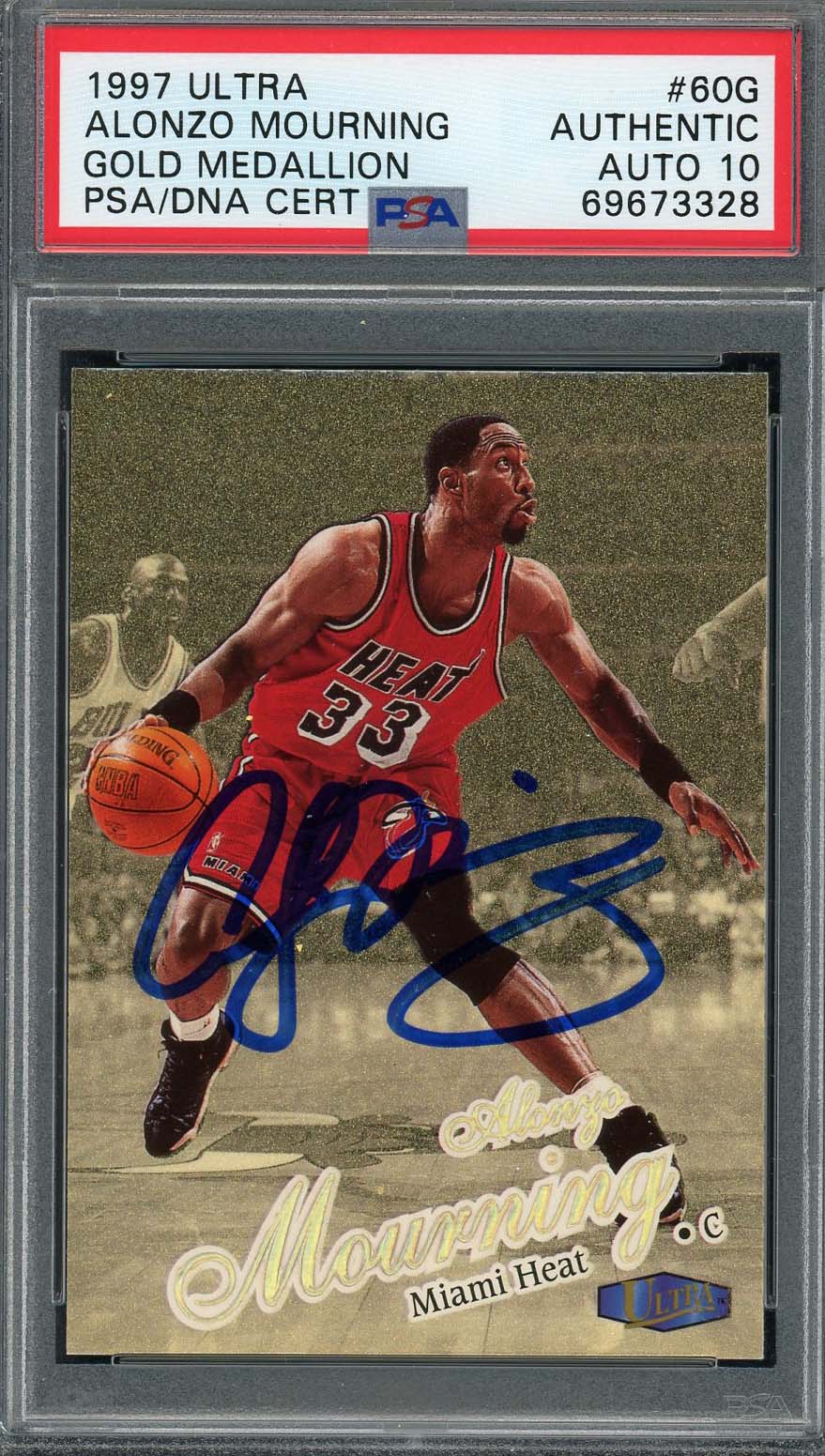 Alonzo Mourning 1997 Fleer Ultra Gold Medallion Signed Card #60G Auto PSA 10