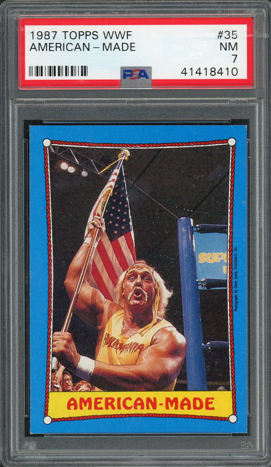Hulk Hogan American Made 1987 Topps WWF Wrestling Card #35 Graded PSA 7 Hulk Hogan American Made 1987 Topps WWF Wrestling Card #35 Graded PSA 7