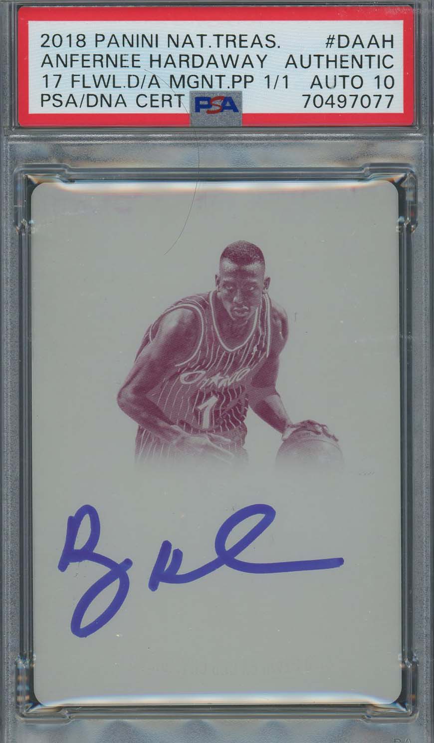 Anfernee Hardaway 2018 Panini Flawless Printing Plate Signed Card Auto PSA 10 1/1