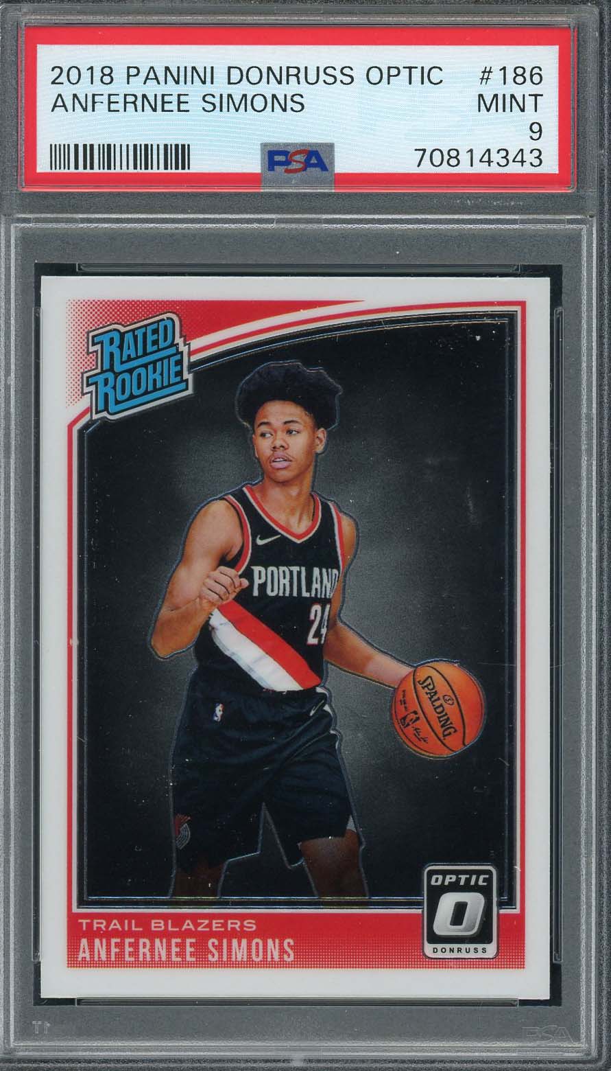 Anfernee Simons 2018 Panini Donruss Optic Rookie Card #186 Graded PSA 9