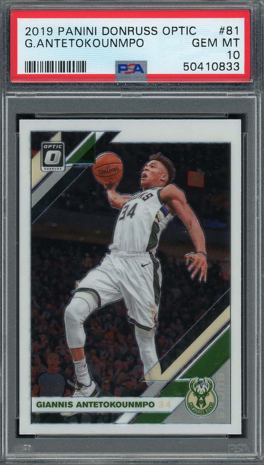 Giannis Antetokounmpo 2019 Panini Donruss Optic Basketball Card #81 PSA 10 Giannis Antetokounmpo 2019 Panini Donruss Optic Basketball Card #81 PSA 10