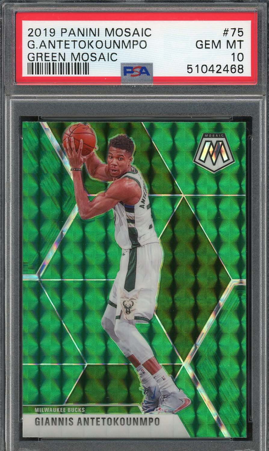 Giannis Antetokounmpo 2019 Panini Mosaic Green Mosaic Card #75 PSA 10 Giannis Antetokounmpo 2019 Panini Mosaic Green Mosaic Card #75 PSA 10