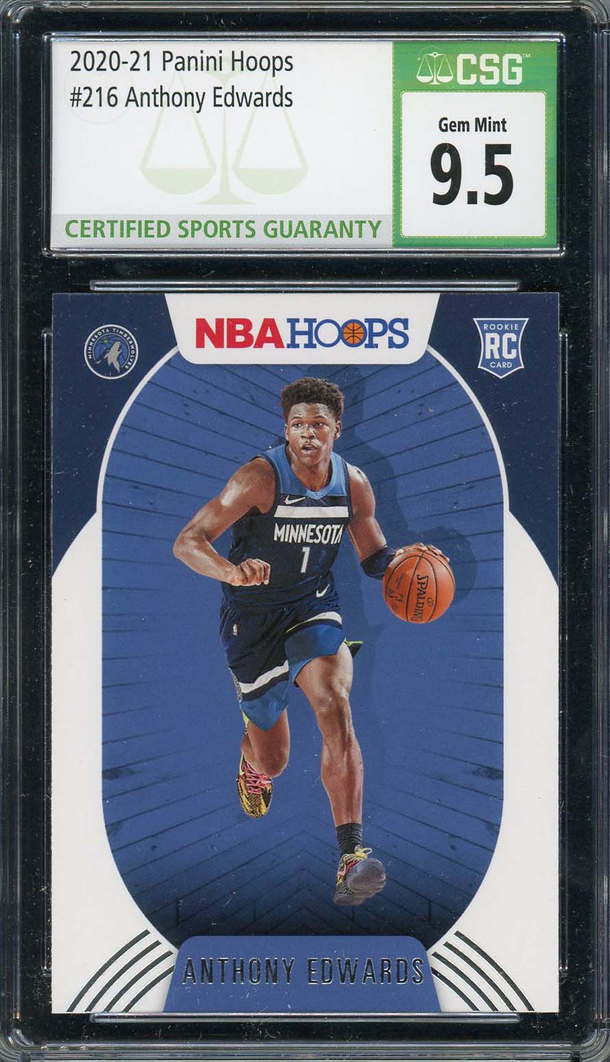 Anthony Edwards 2020-21 Panini Hoops Basketball Rookie Card #216 CSG 9.5
