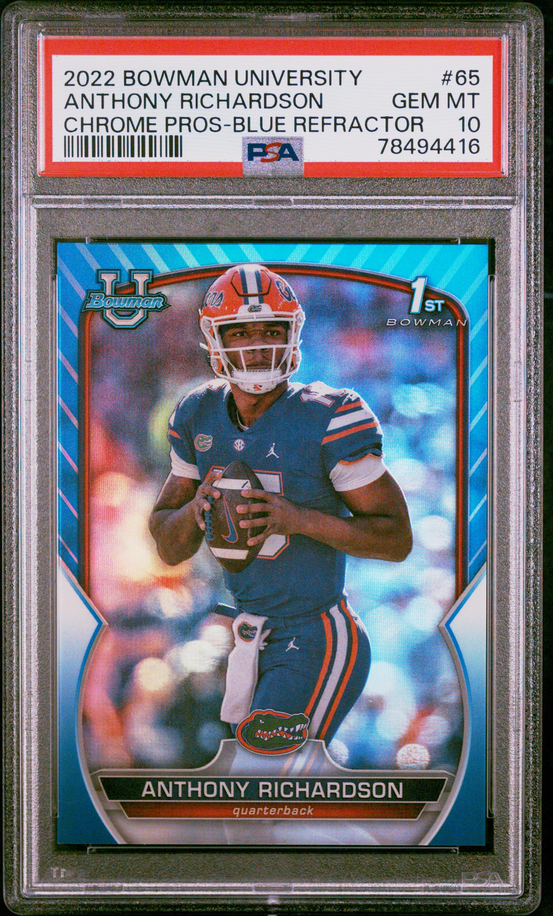 Anthony Richardson 2022 Bowman University Blue Refractor Rookie Card #65 PSA 10