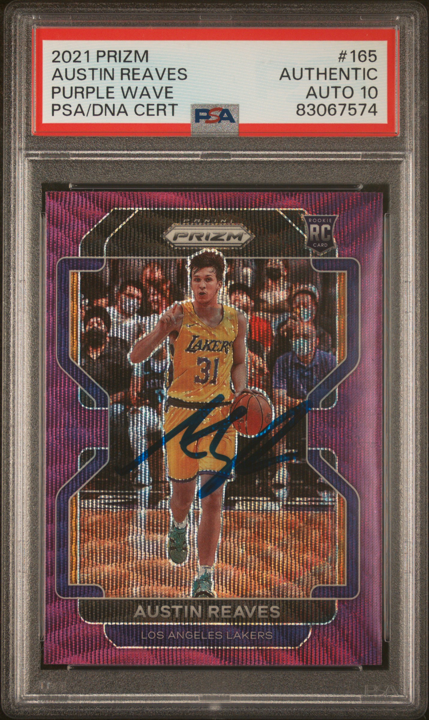 Austin Reaves 2021 Panini Prizm Purple Wave Signed Rookie Card #165 Auto PSA 10