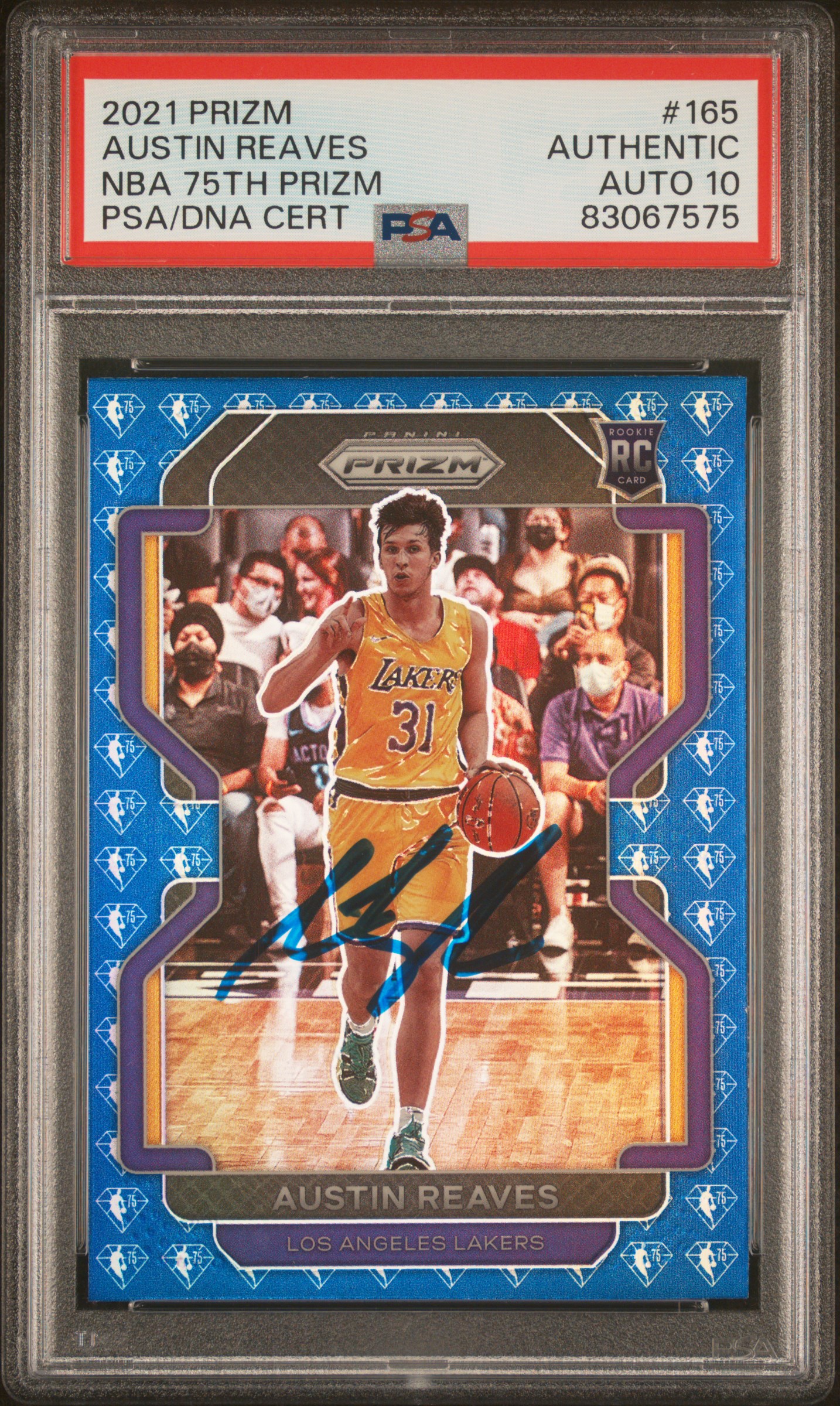 Austin Reaves 2021 Panini Prizm NBA 75th Signed Rookie Card #165 Auto PSA 10