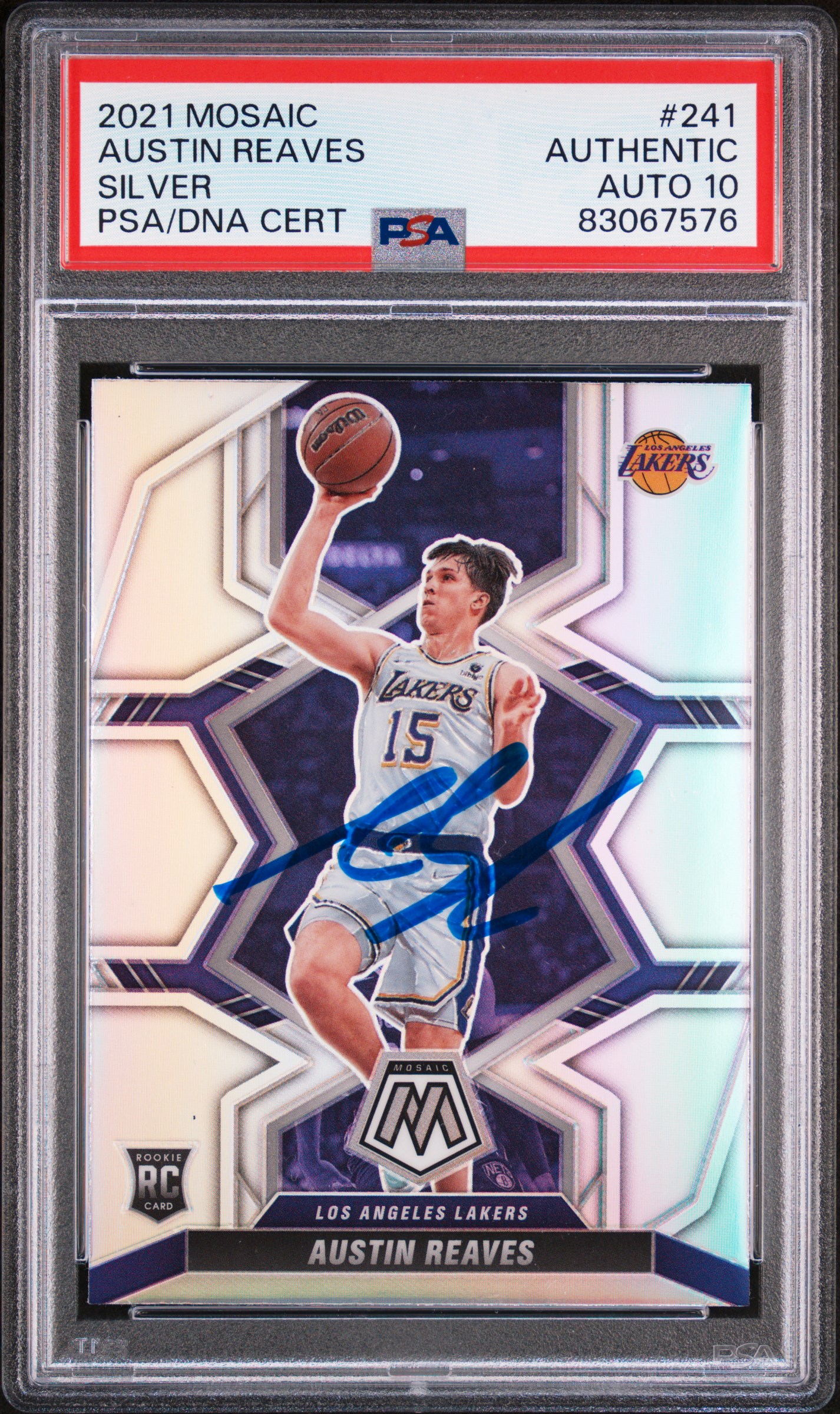 Austin Reaves 2021 Panini Mosaic Silver Signed Rookie Card #241 Auto PSA 10