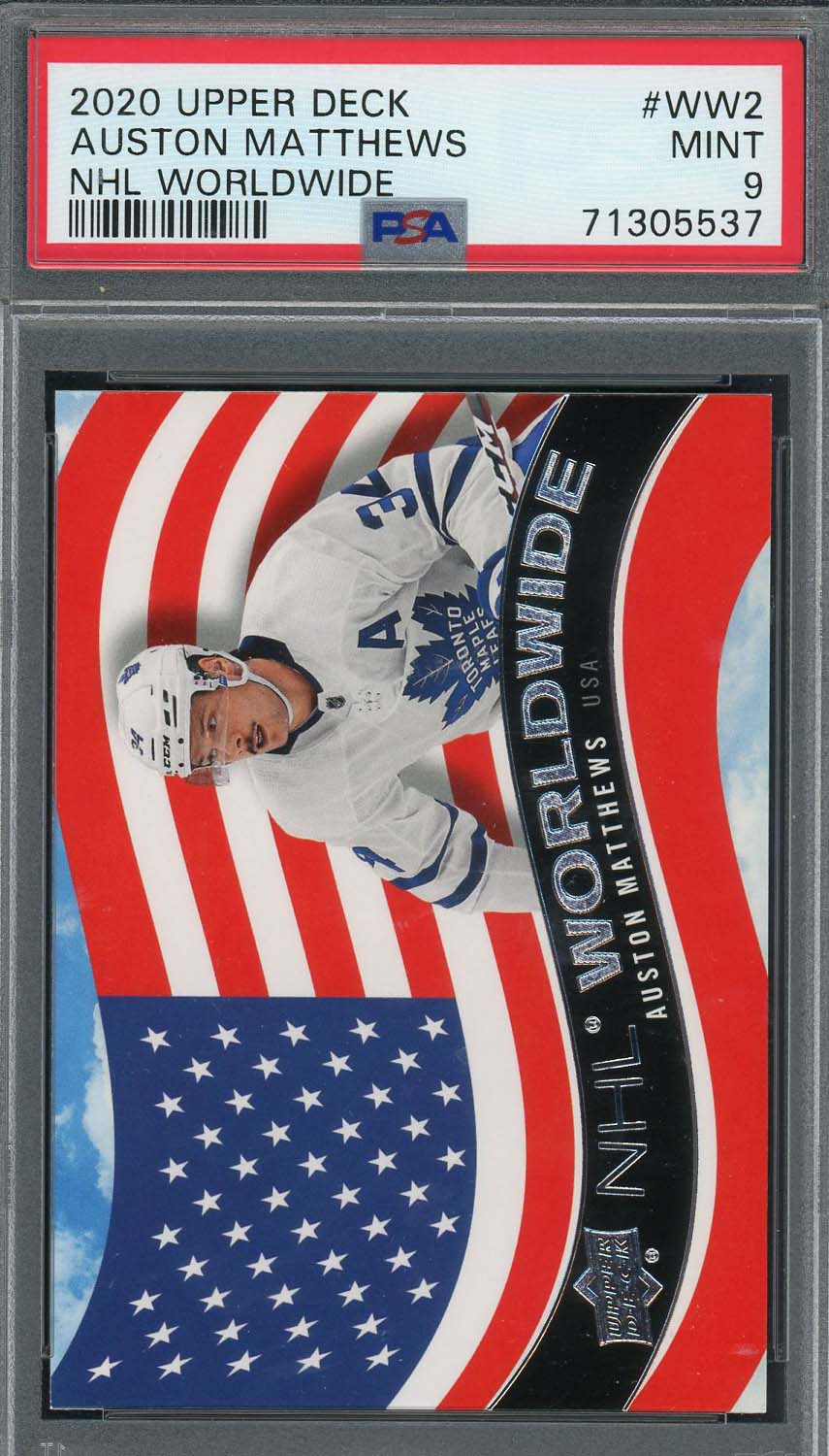 Auston Matthews 2020 Upper Deck NHL Worldwide Hockey Card #WW2 Graded PSA 9