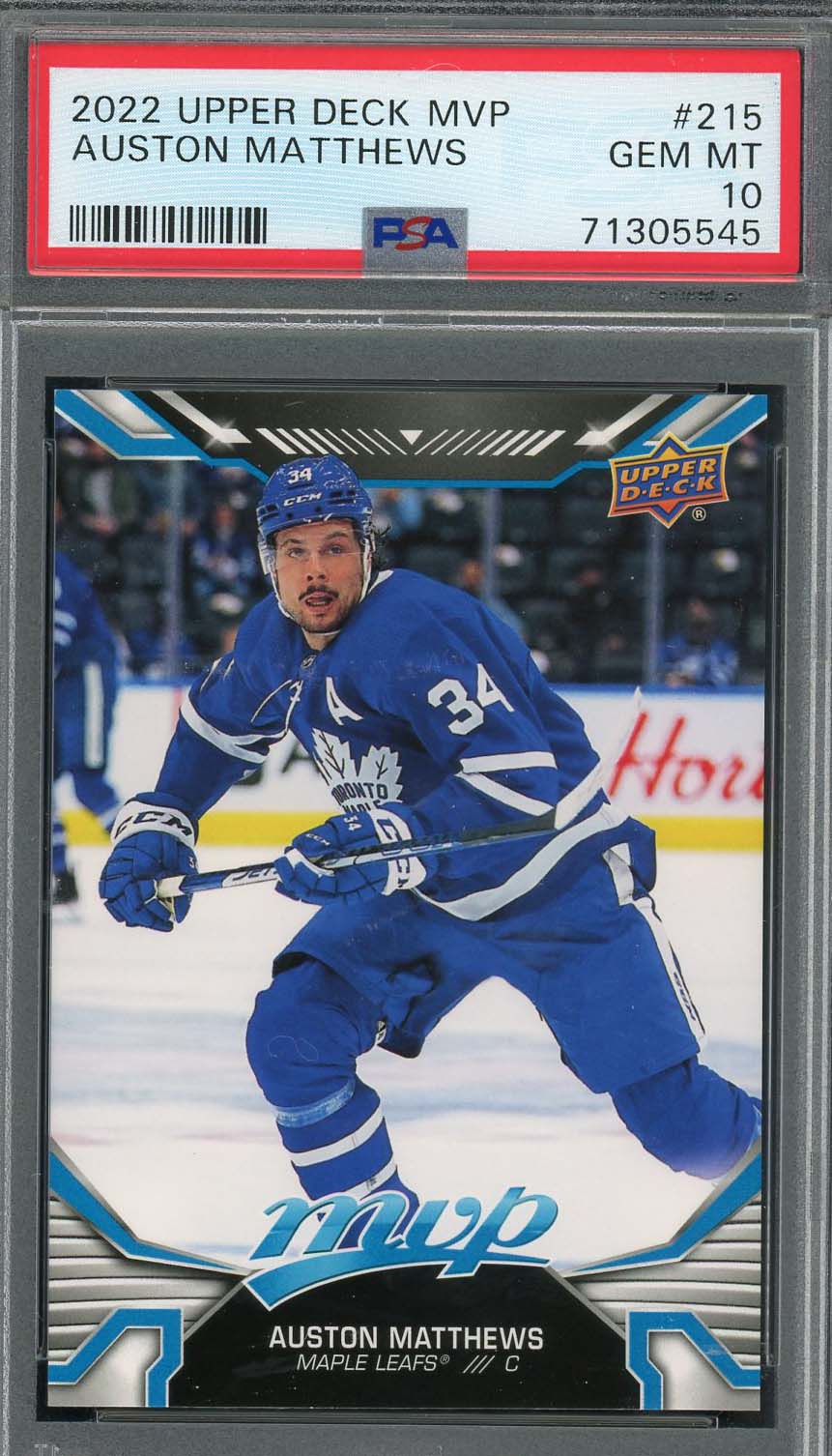 Auston Matthews 2022 Upper Deck MVP Hockey Card #215 Graded PSA 10
