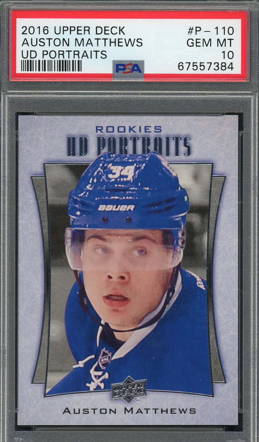 Auston Matthews 2016 Upper Deck Portraits Rookie Card #P-110 Graded PSA 10