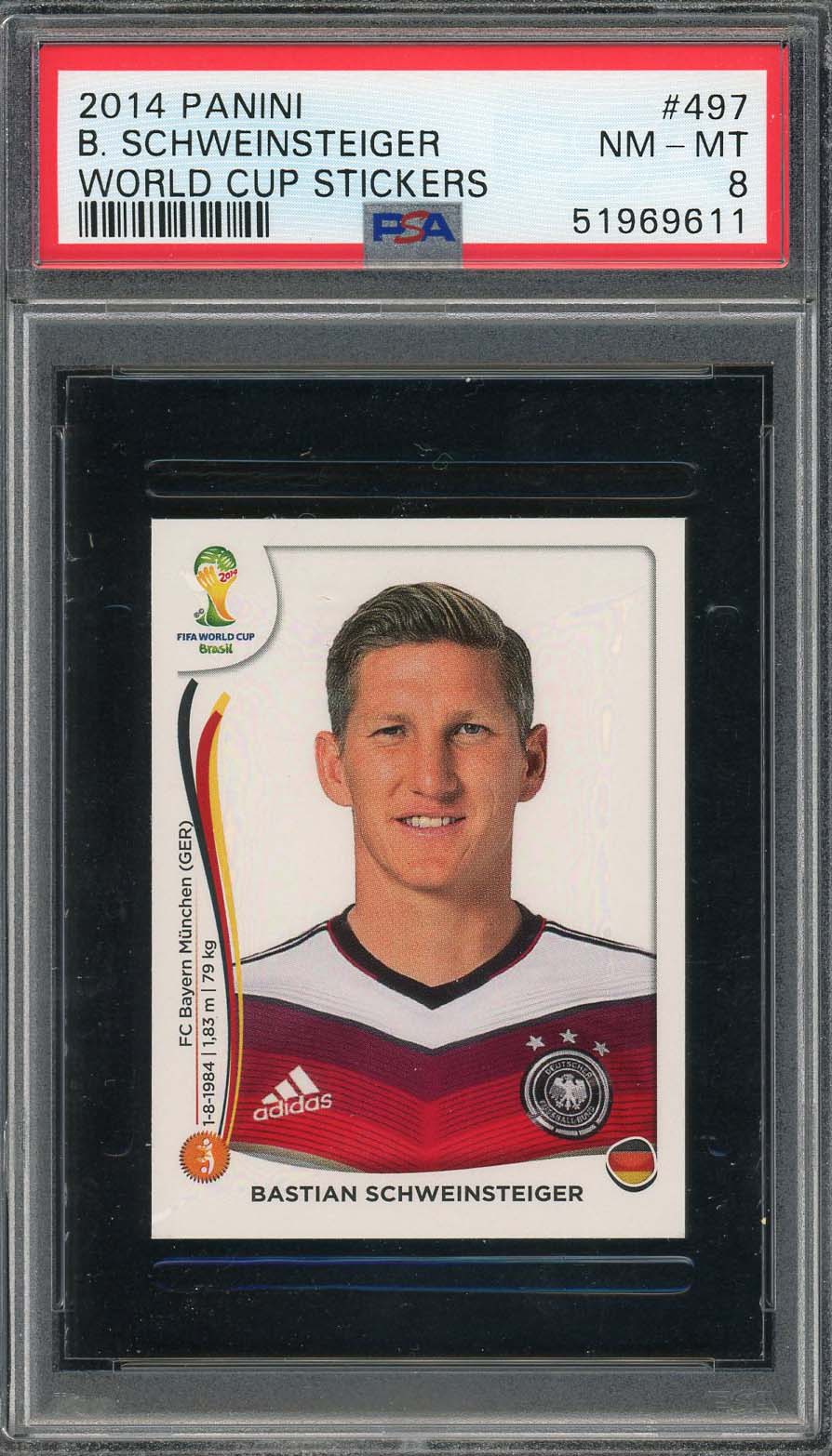 Bastian Schweinsteiger 2014 Panini World Cup Stickers Card #497 PSA 8