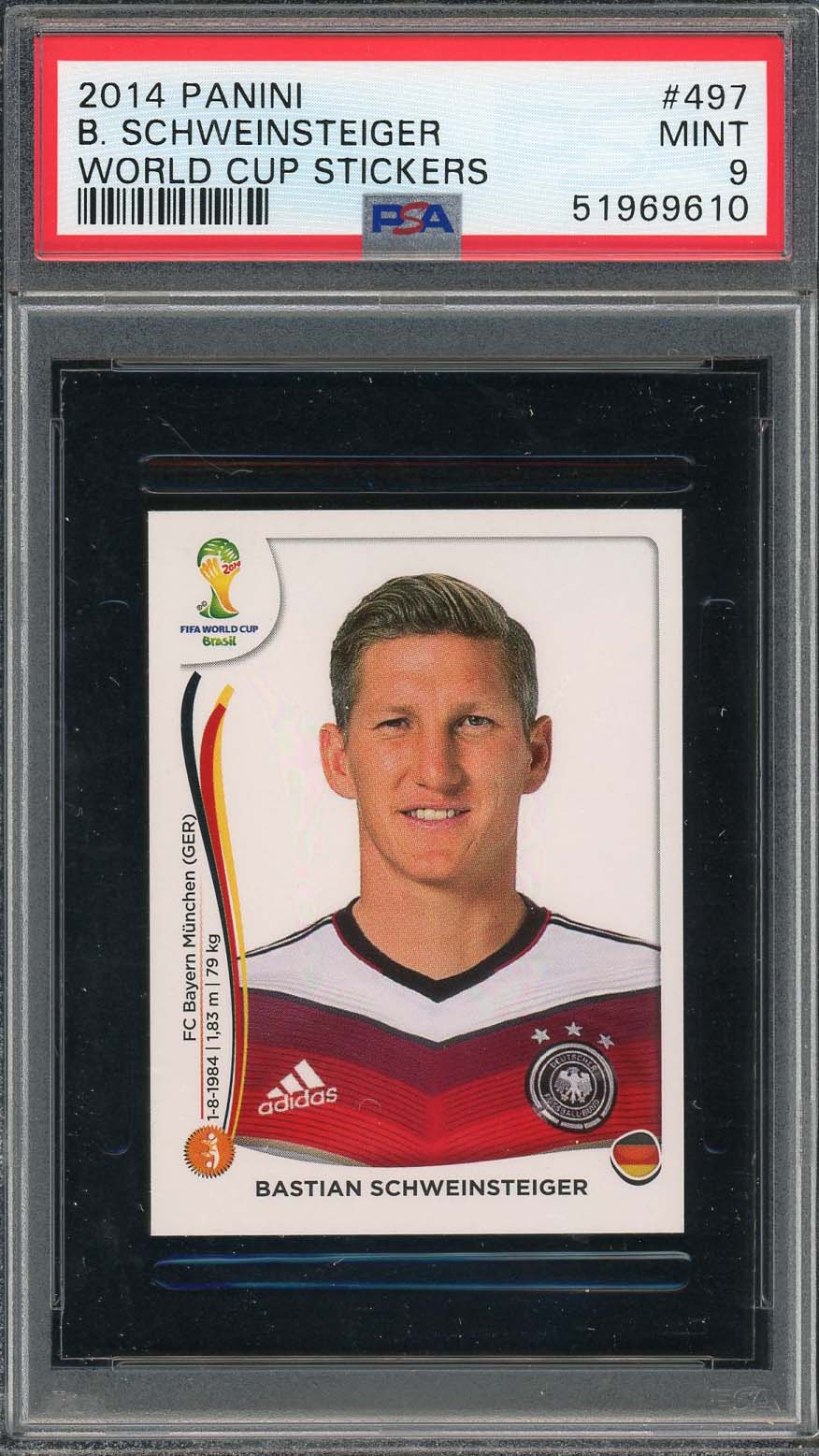 Bastian Schweinsteiger 2014 Panini World Cup Stickers Card #497 PSA 9