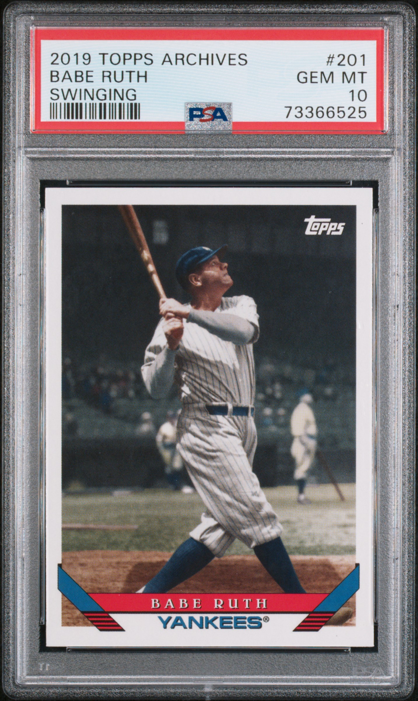 Babe Ruth 2019 Topps Archives Swinging Baseball Card #201 Graded PSA 10