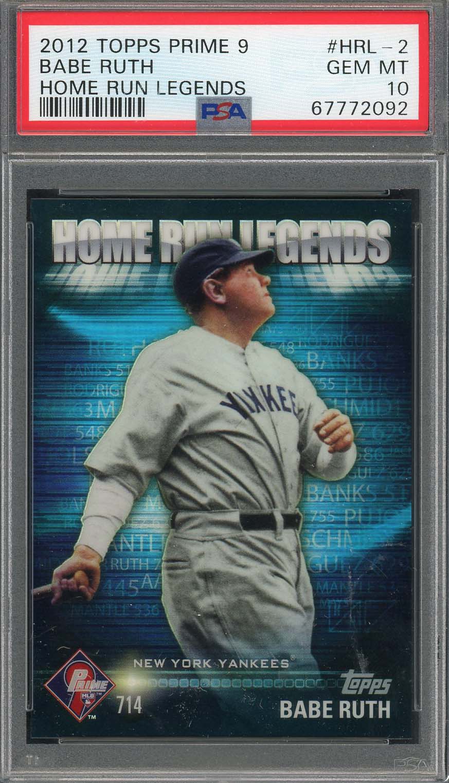 Babe Ruth 2012 Topps Prime 9 Home Run Legends Baseball Card HRL-2 Graded PSA 10