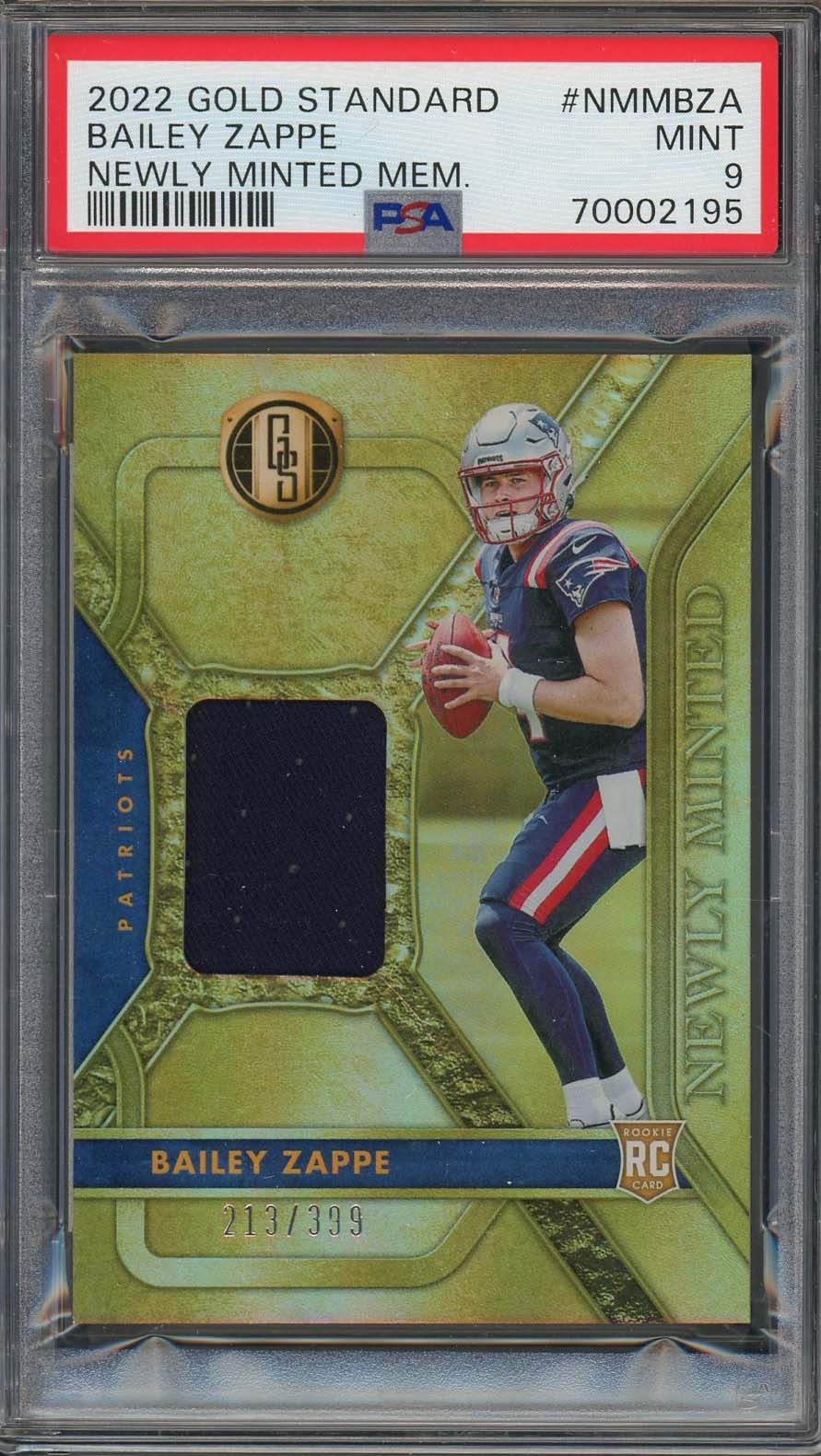 Bailey Zappe 2022 Panini Gold Standard Newly Minted Rookie Card PSA 9 #/399