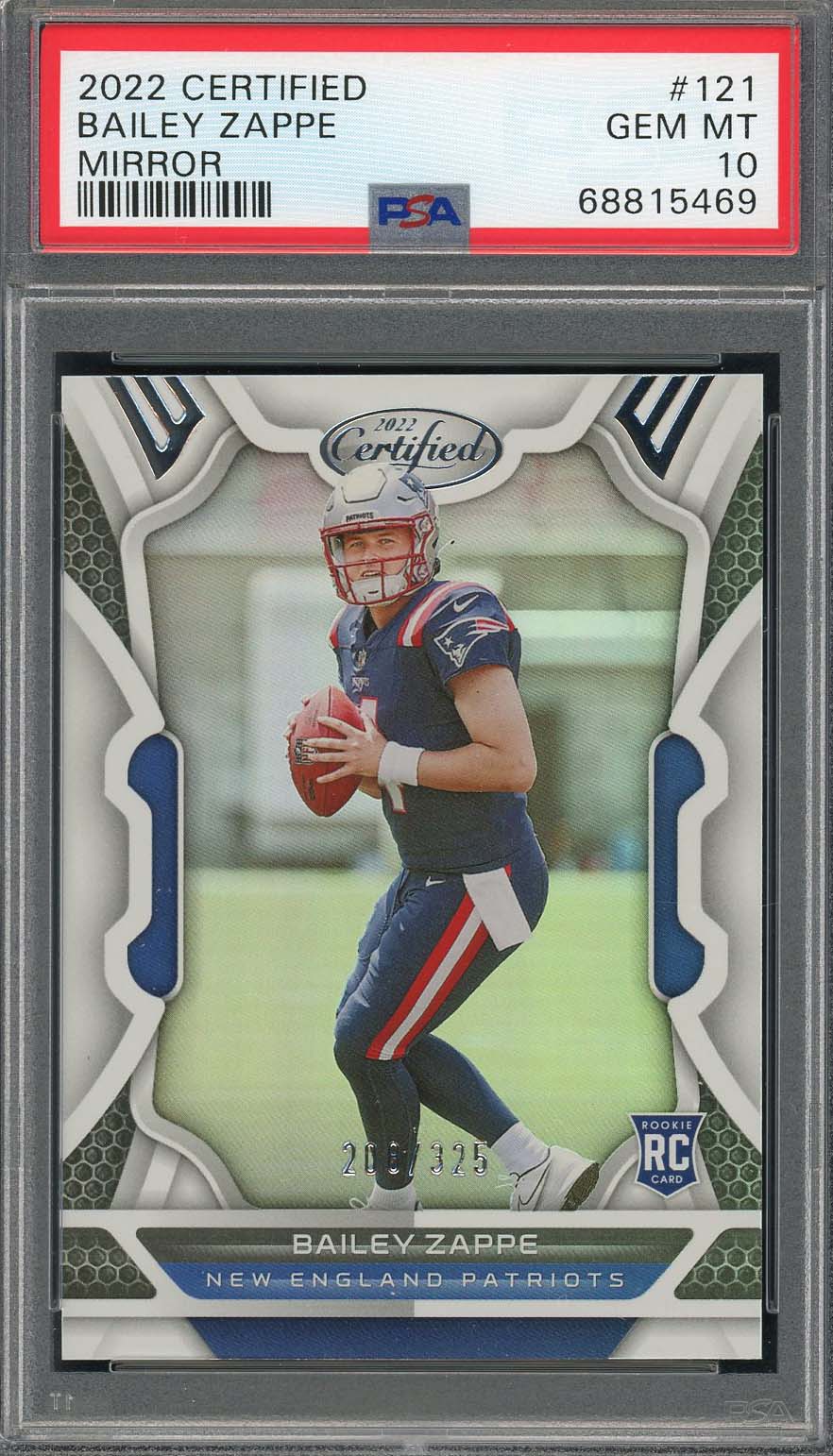 Bailey Zappe 2022 Panini Certified Mirror Rookie Card #121 Graded PSA 10 #/325