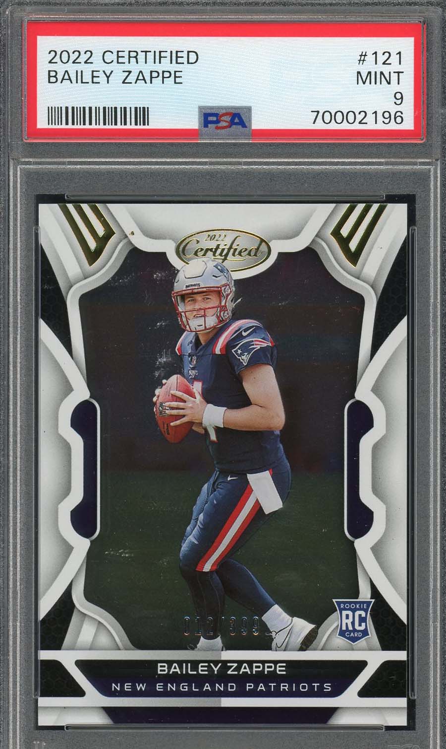 Bailey Zappe 2022 Panini Certified Rookie Card RC #121 Graded PSA 9 #/399