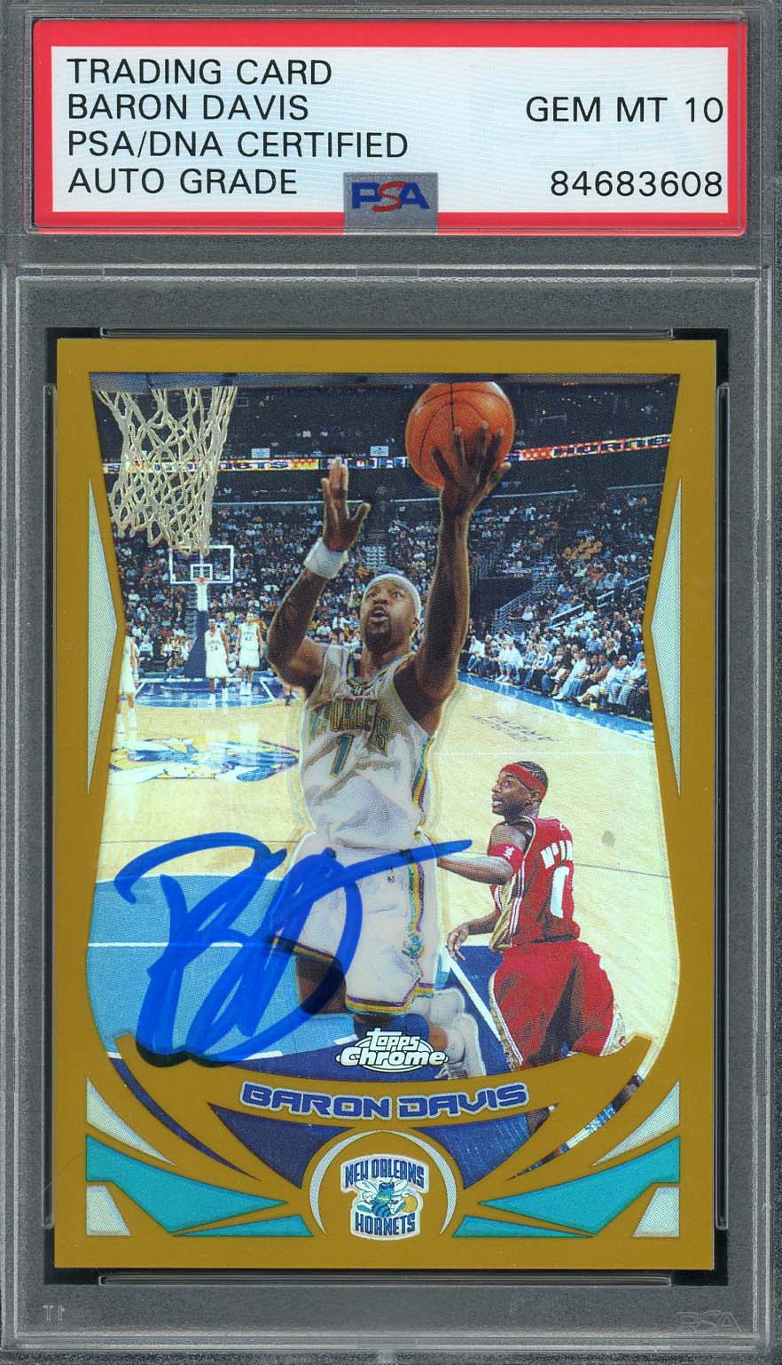 Baron Davis Autographed 2004 Topps Chrome Gold Refractor Card #6 Auto PSA 10