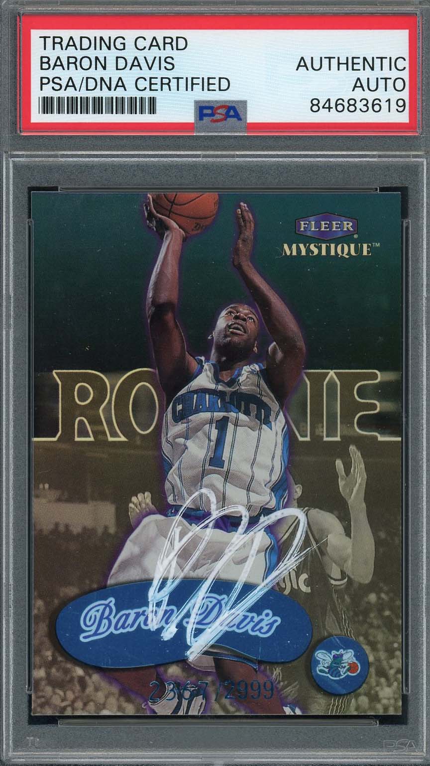 Baron Davis Autographed 1999 Fleer Mystique Signed Rookie Card #103 Auto PSA 10